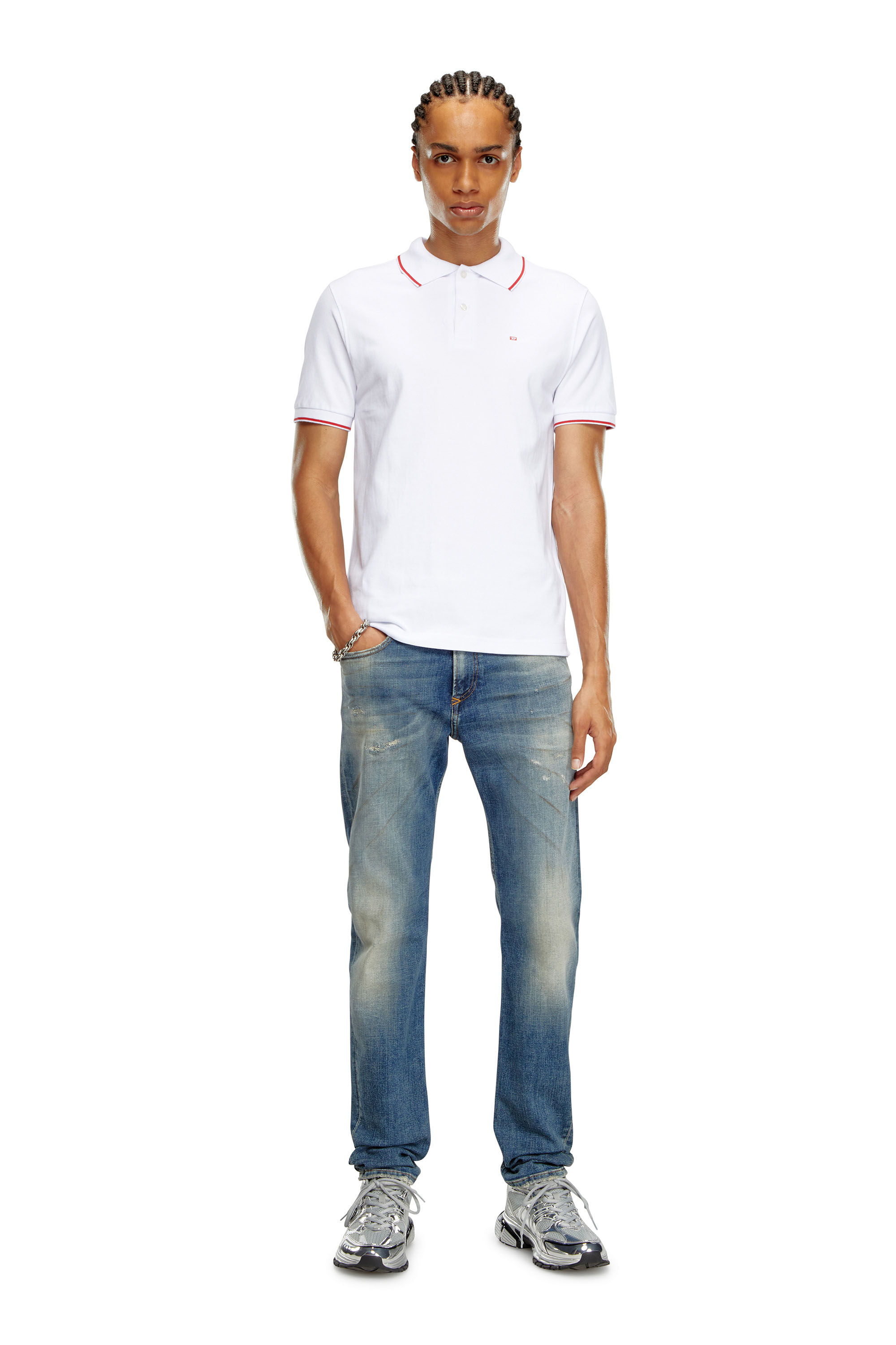 Diesel - T-FERRY-MICRODIV, Man's Polo shirt with micro Diesel embroidery in White - 1