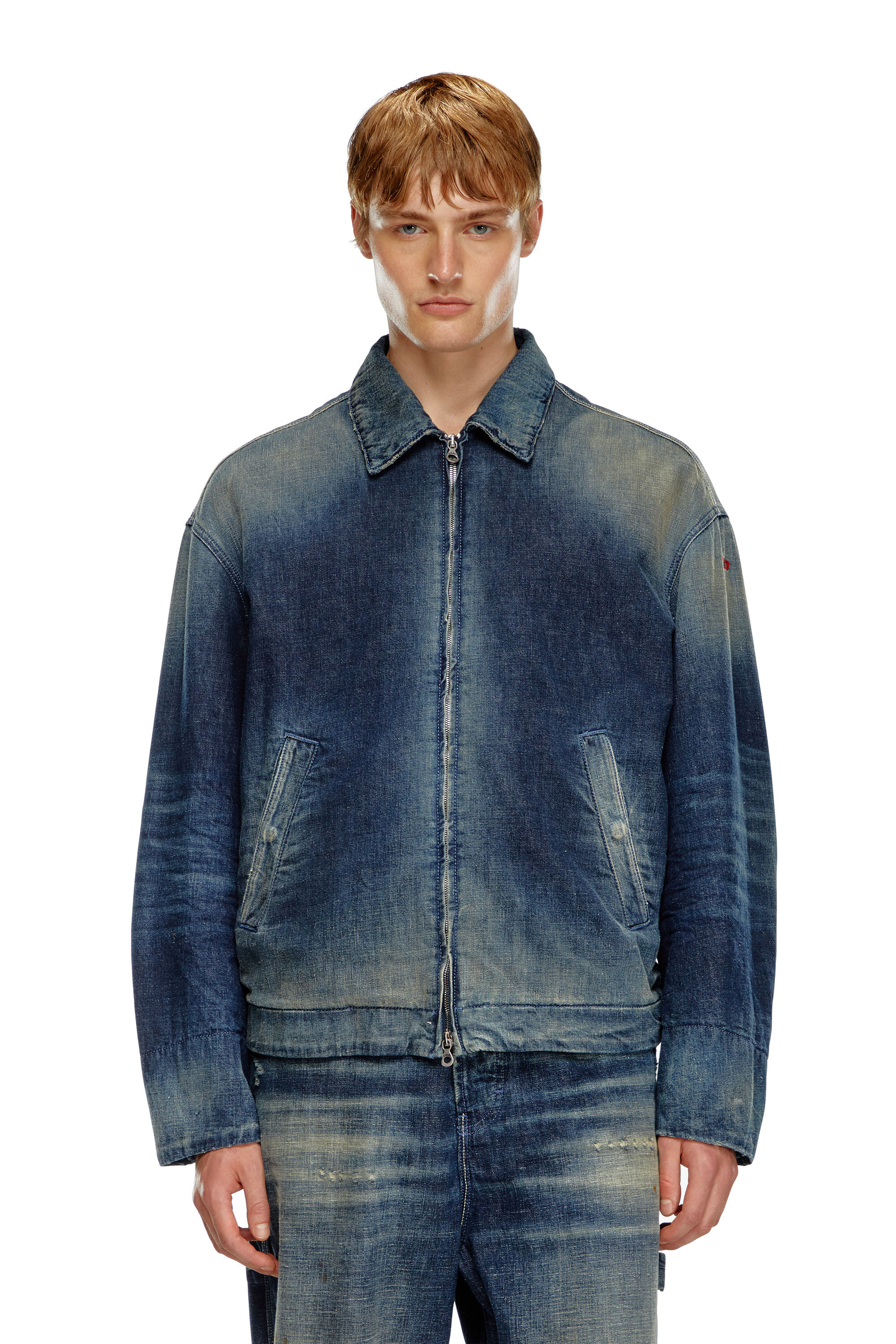 Diesel - D-STACK, Man's Padded jacket in utility-style denim in Dark Blue - 3