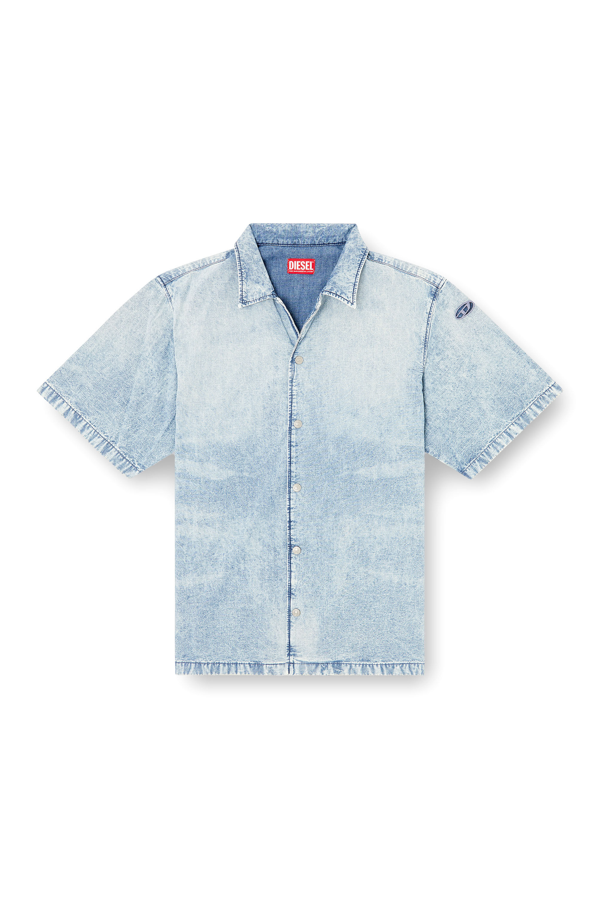 Diesel - D-NABIL-S4, Man's Bowling shirt in marbled denim in null - 2