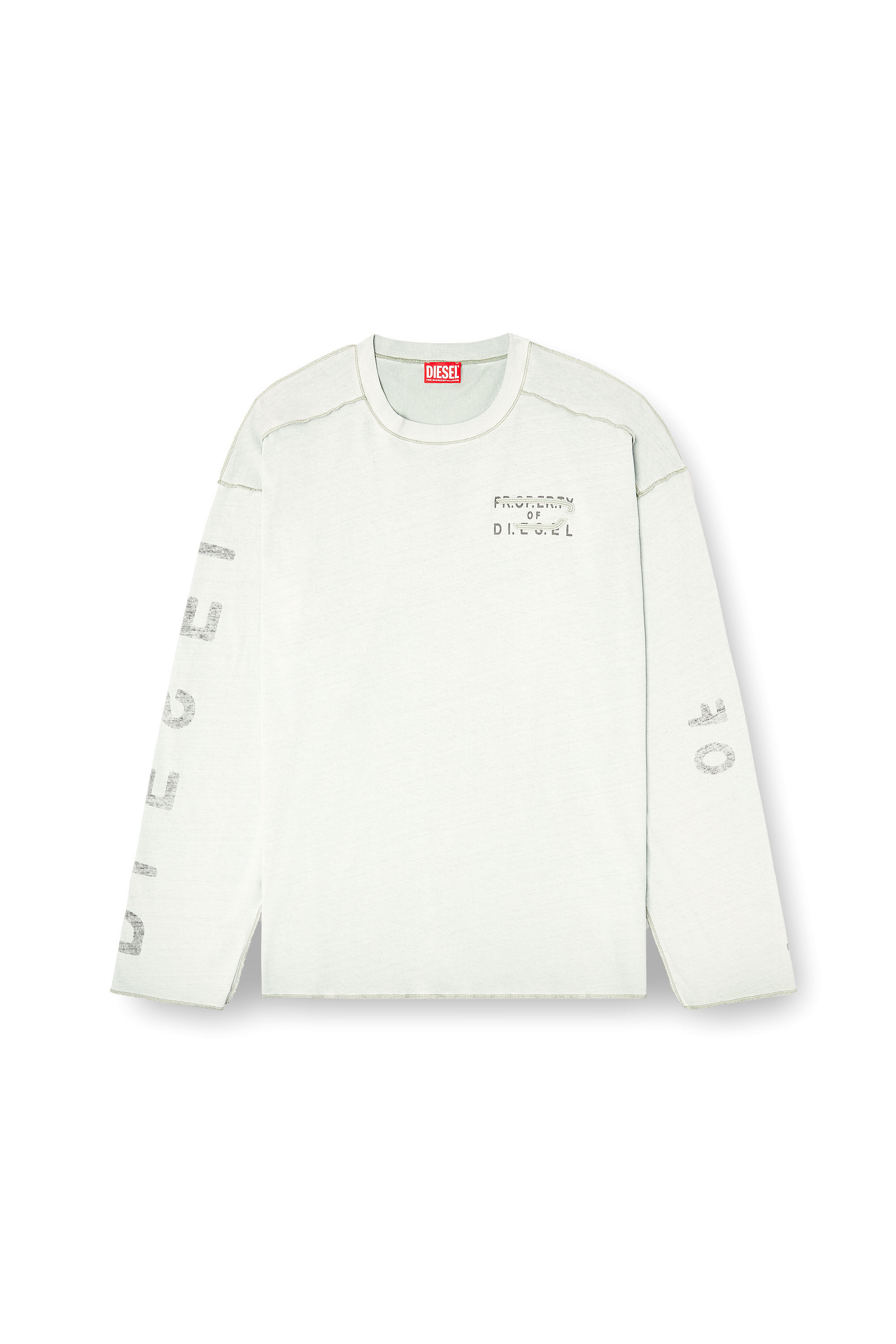 Diesel - T-LOOK-LS, Man's Relaxed long-sleeve T-shirt with printed sleeves in Light Grey - 2