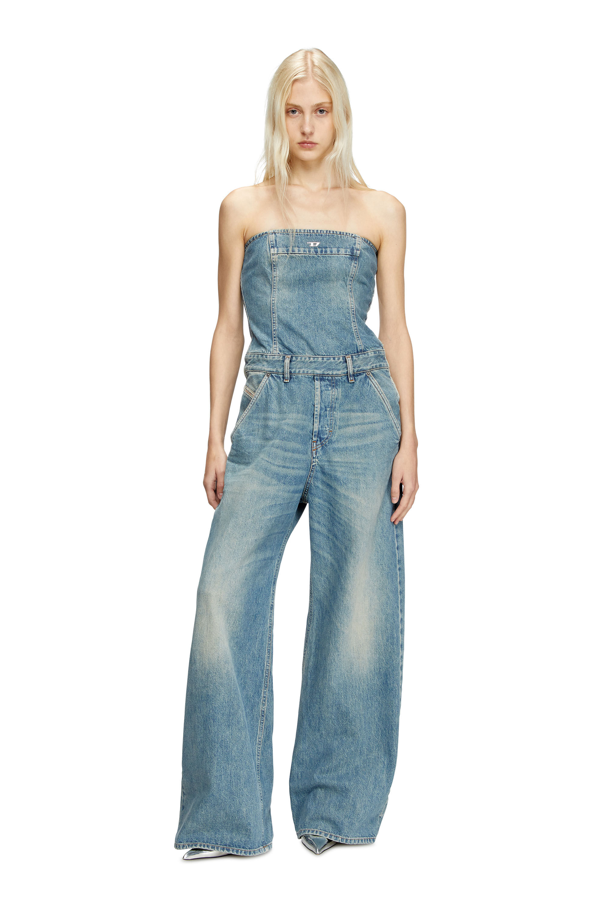 Diesel - DE-BRIDE, Woman's Denim strapless jumpsuit in Light Blue - 4