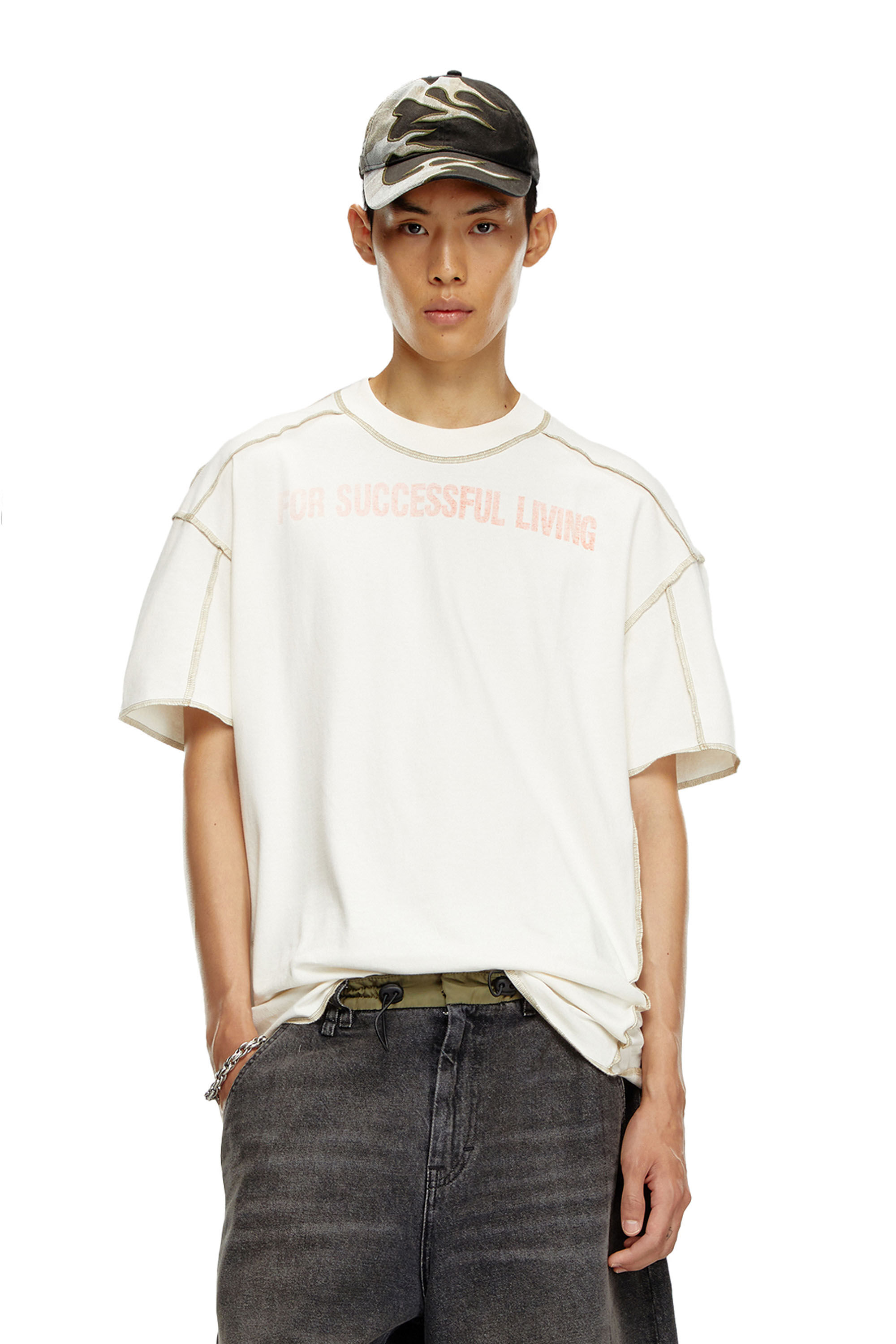 Diesel - T-CRAOR, Man's T-shirt with inside-out effect in White - 3