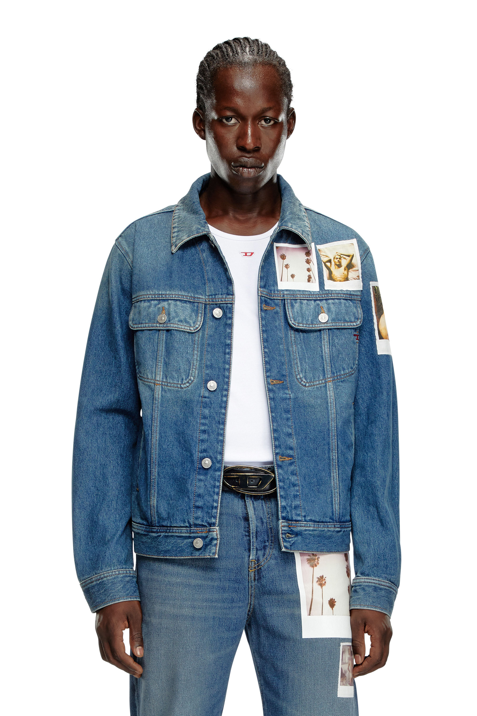 Diesel - PR-D-BARCY, Unisex's Trucker jacket with polaroid patches in Medium blue - 3