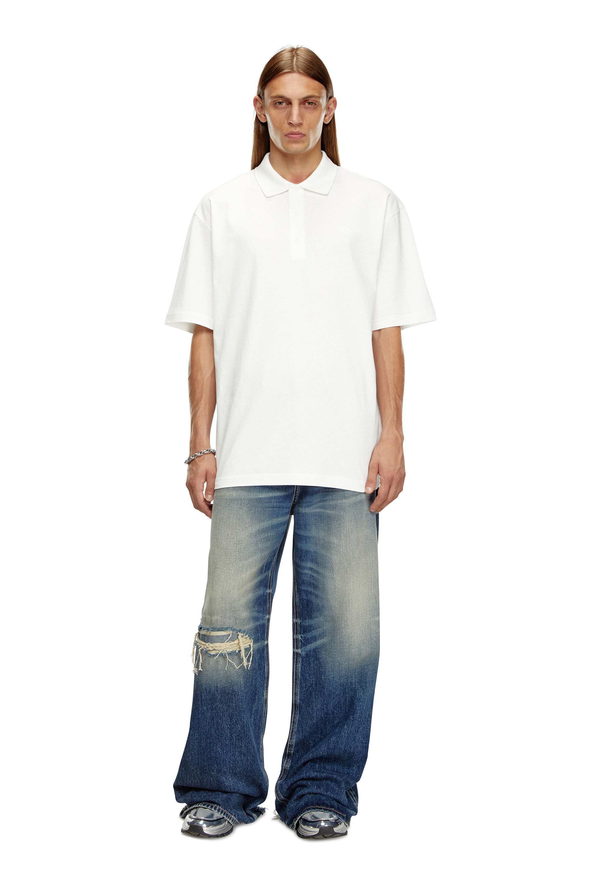 Diesel - T-VORT-MEGOVAL-D, Man's Polo shirt with maxi oval D embroidery in White/Black - 1