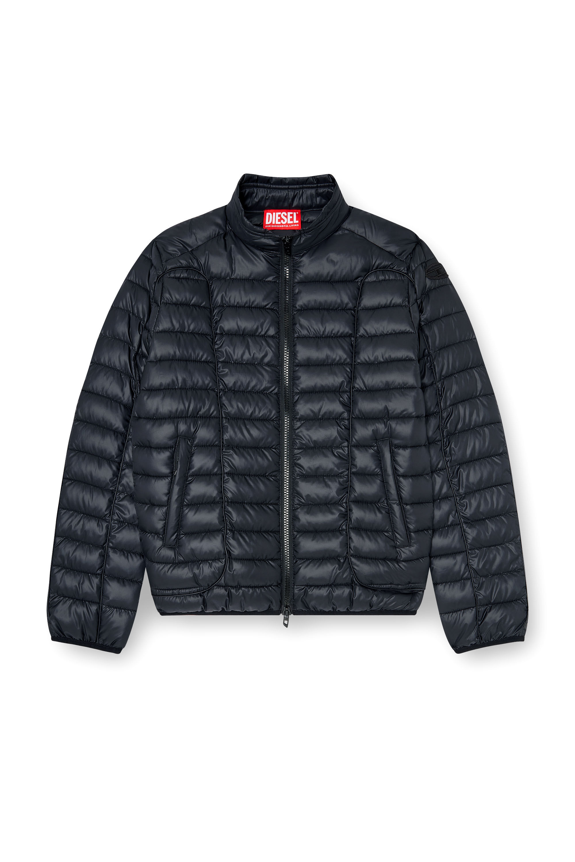 Diesel - W-PILOT-WRD, Man's Biker-style puffer jacket with tonal piping in Black - 2