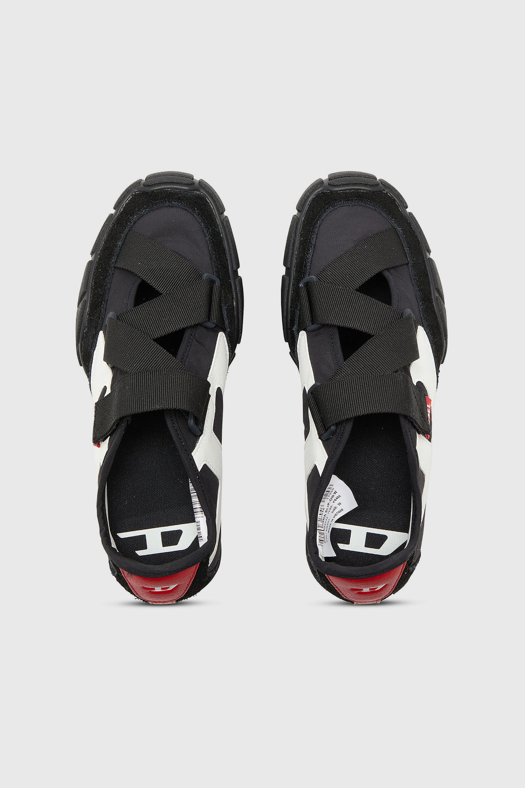 Diesel - S-PAGODHA SLIP-ON W, Woman's S-Pagodha-Tongue-free strap sneakers in ripstop in Black/White - 4