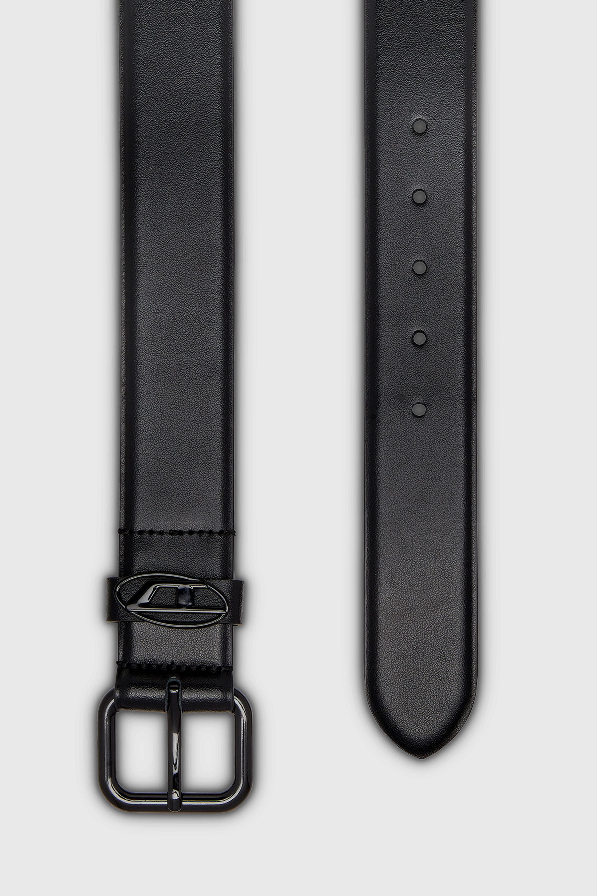Diesel - B-1DR OVAL D LOOP, Unisex's 3.9cm logo-plaque embellished leather belt in Black - 2