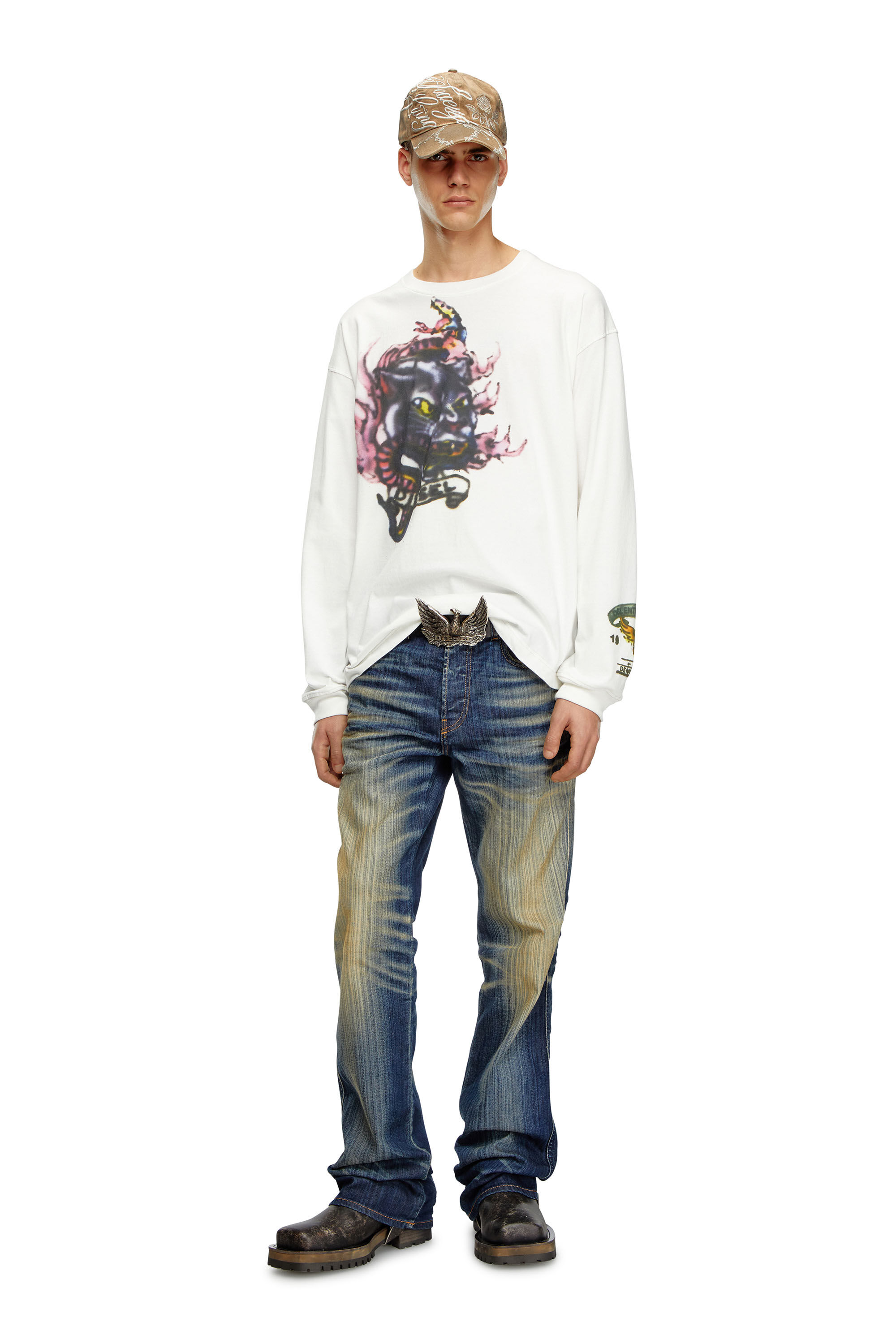 Diesel - T-BOXT-LS-Q9, Man's Long-sleeve T-shirt with blurry prints in White - 1