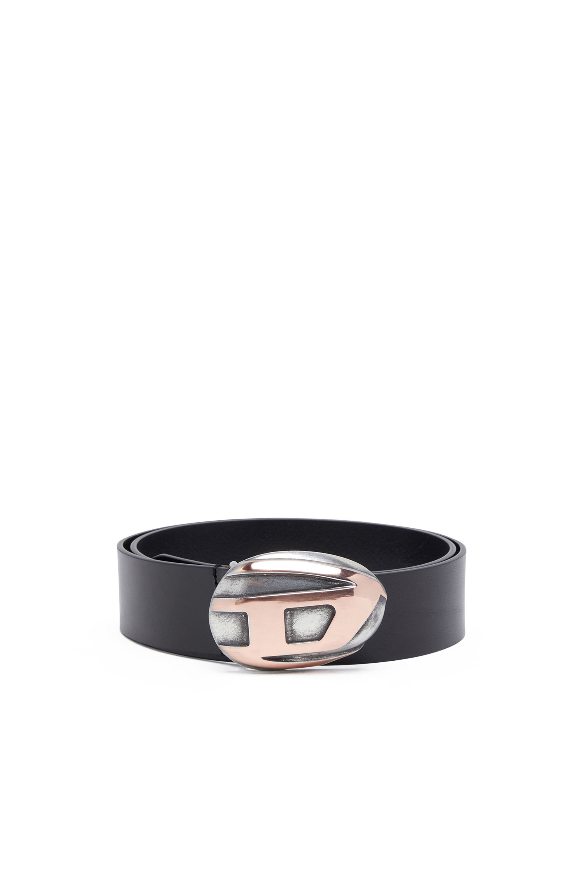 Diesel - B-1DR POD 40, Man's Leather belt with Oval D buckle in Black - 1