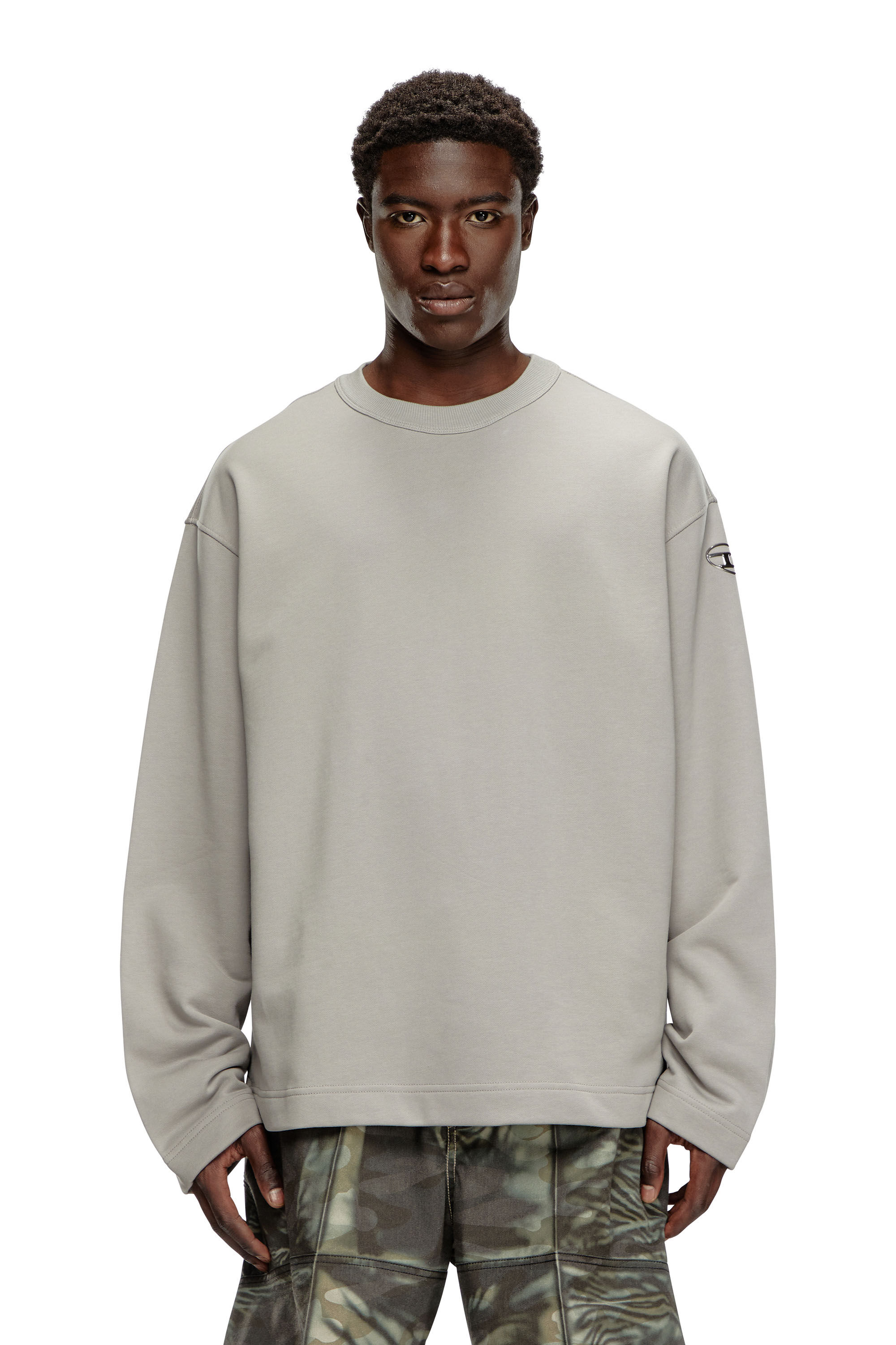 Diesel - S-MACSIS-OD, Man's Oversized sweatshirt with metallic logo in Grey - 3