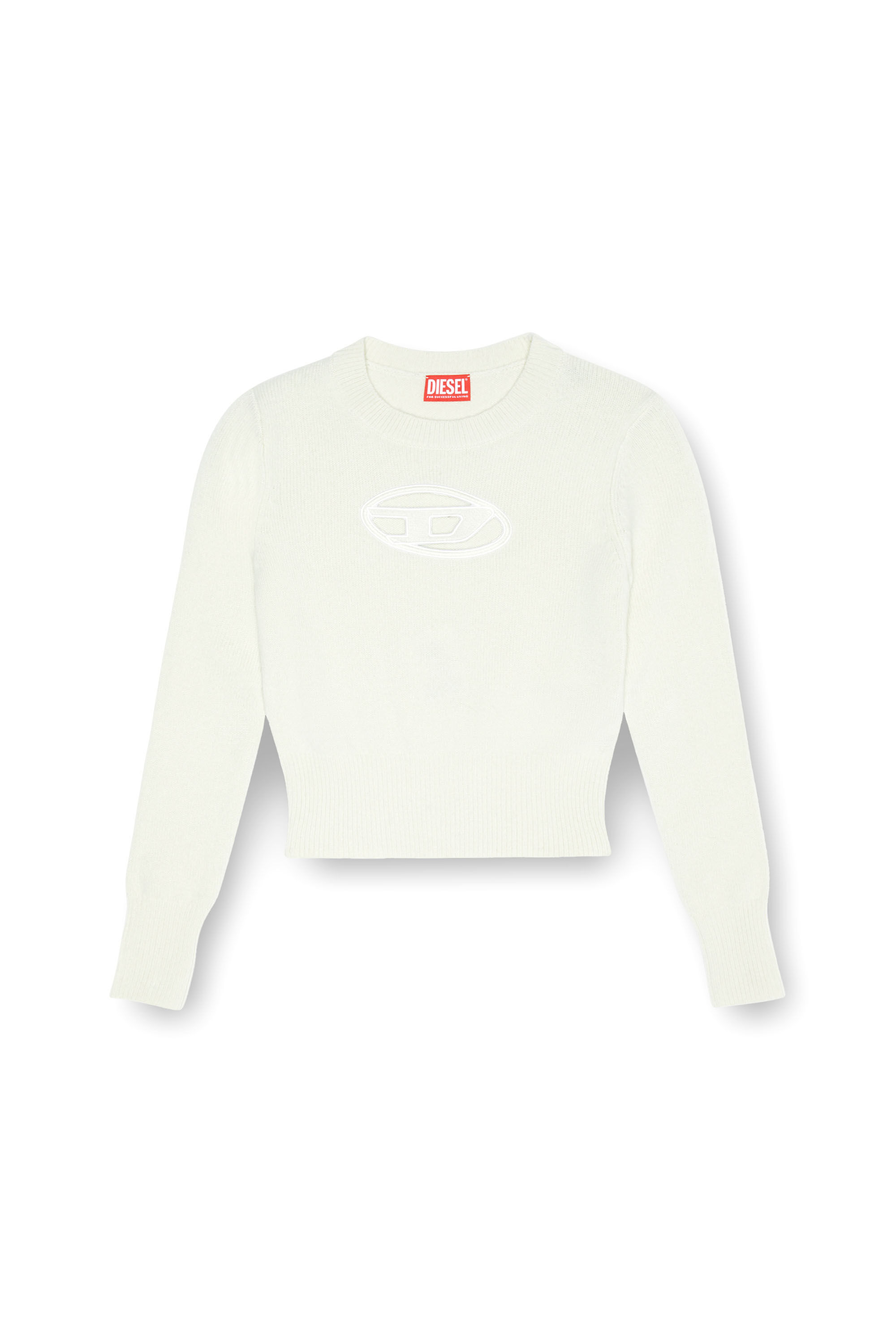 Diesel - M-AREESA, Woman's Jumper with embroidered cut-out logo in White - 2