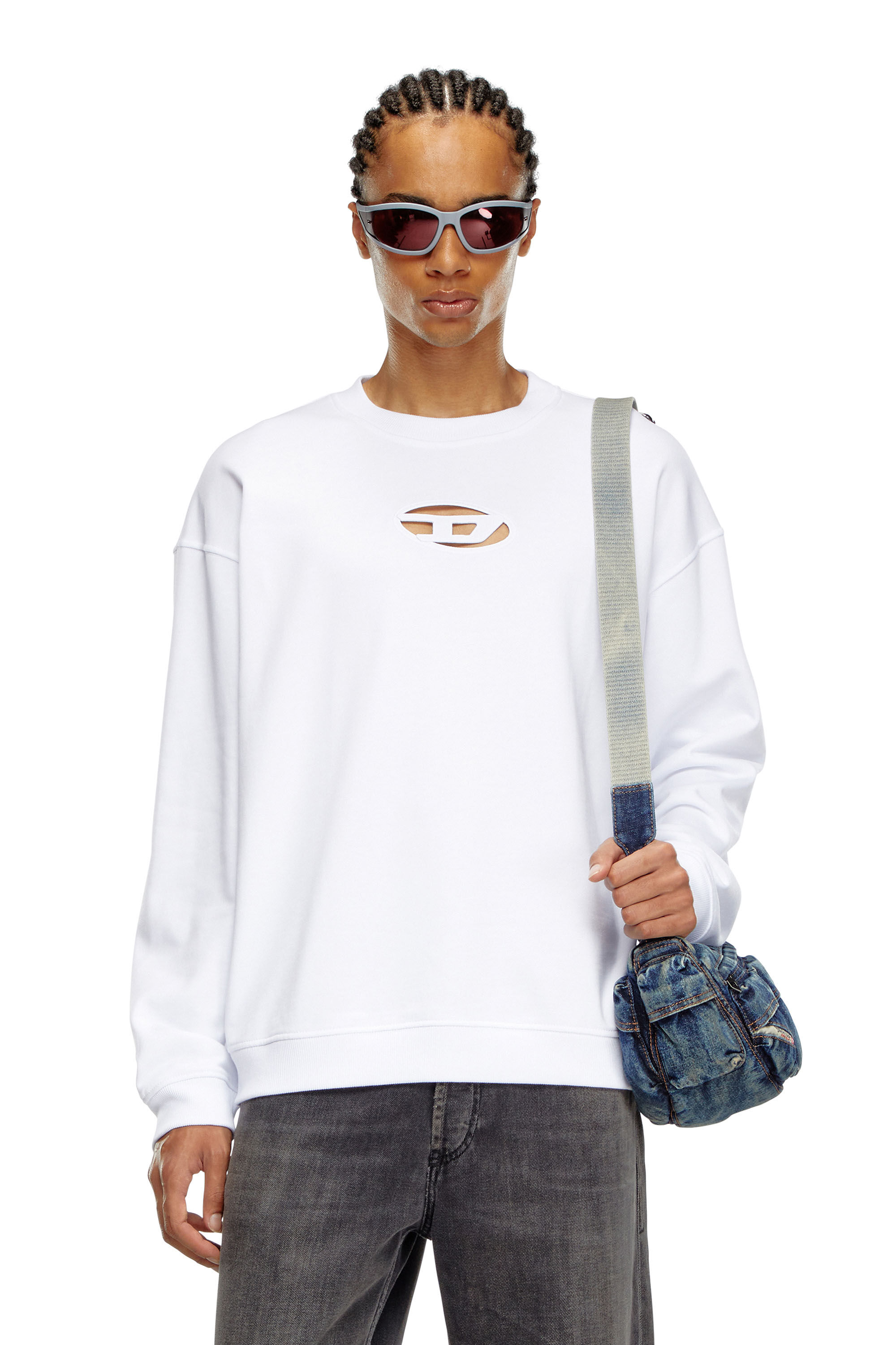 Diesel - S-BOXT-OD, Man's Sweatshirt with cut-out Oval D logo in White - 3