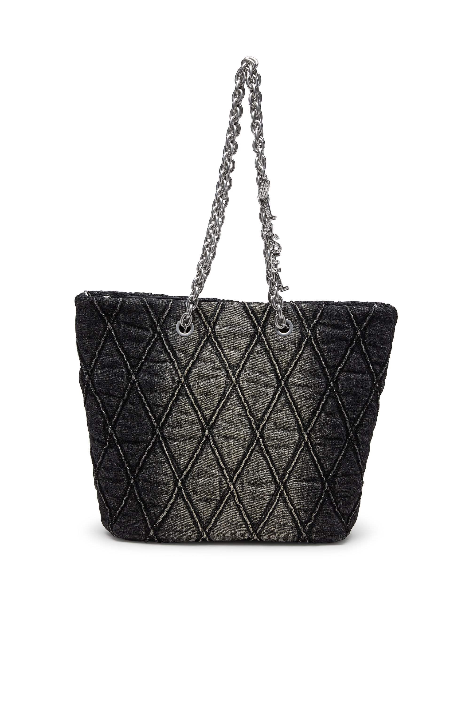 Diesel - CHARM-D SHOPPER M, Woman's Charm-D-Tote bag in quilted denim in Black - 1