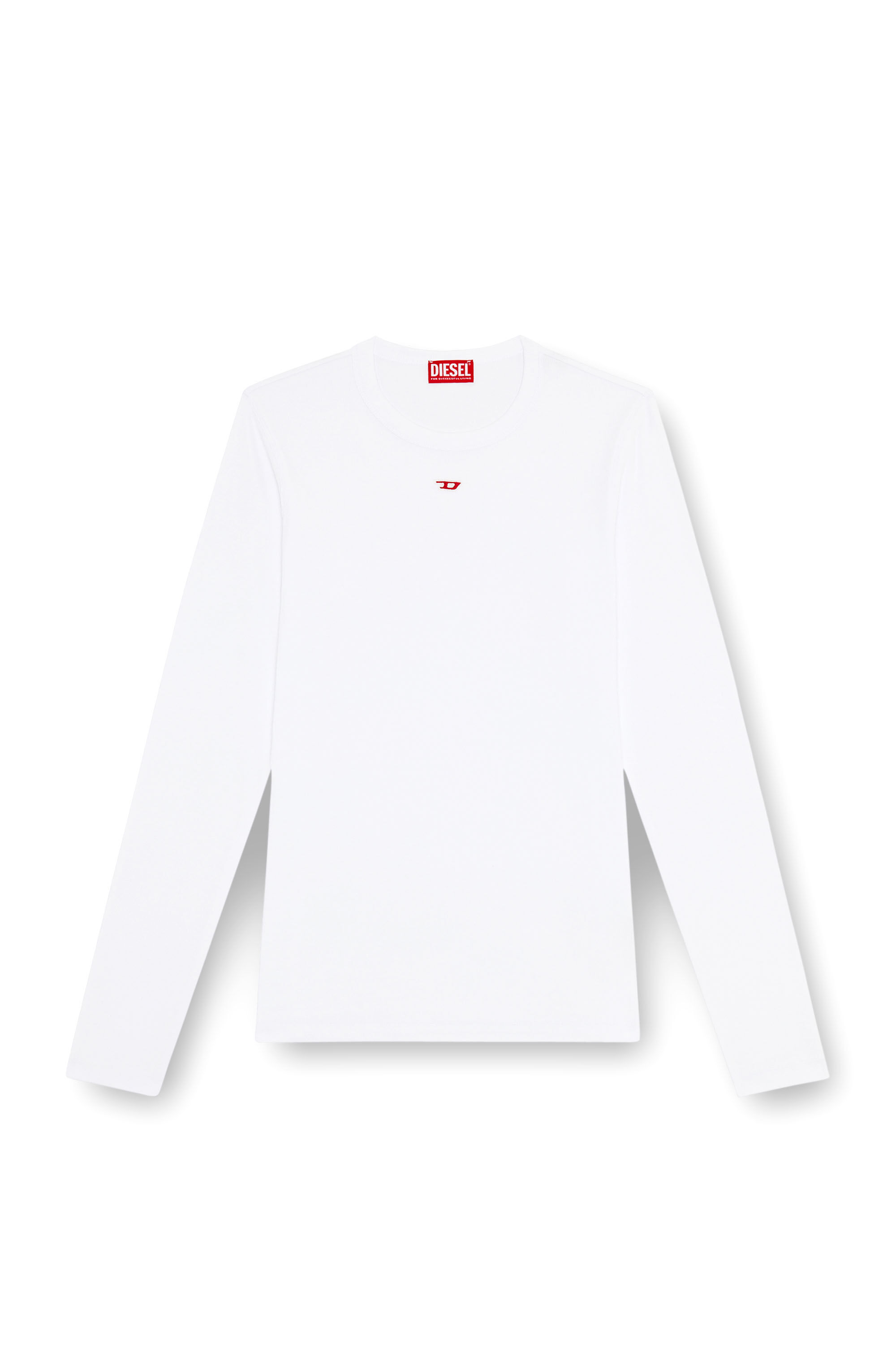 Diesel - D-RIBBER-LS-N, Man's Long-sleeve T-shirt with D patch in White - 2