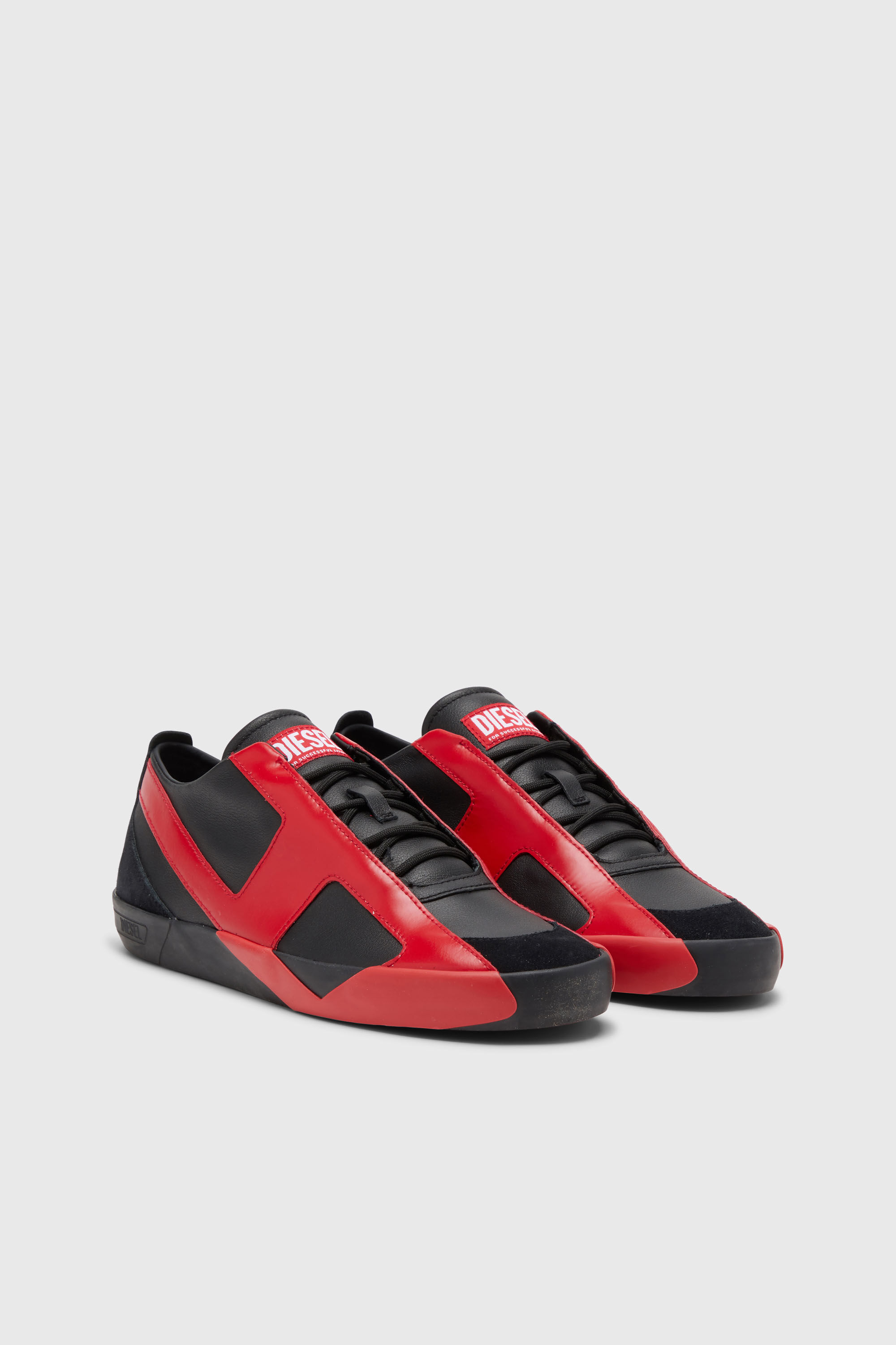 Diesel - S-SLANTE-D LOW, Man's S-Slante-D-Sneakers in suede and leather with D logo in Black/Red - 2