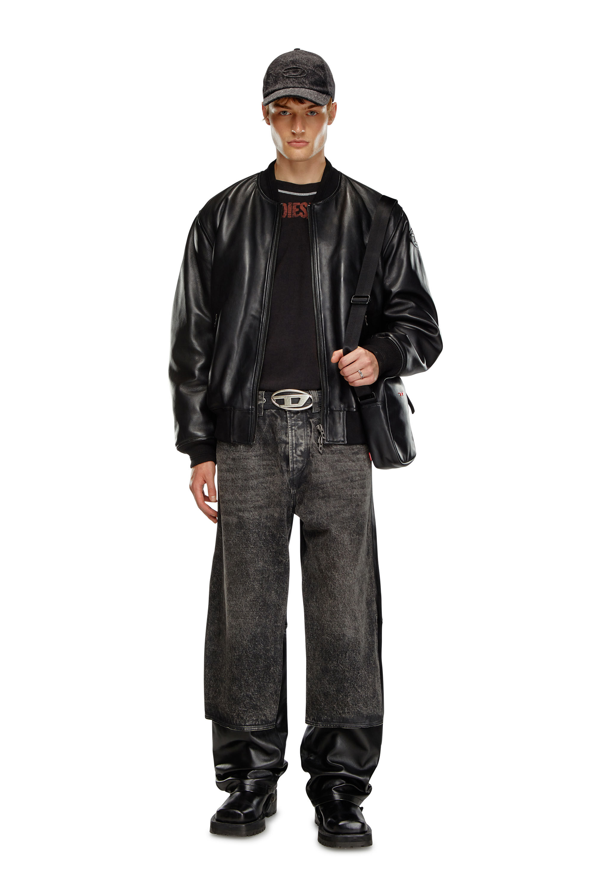 Diesel - L-KHAN, Man's Leather bomber jacket in Black - 1