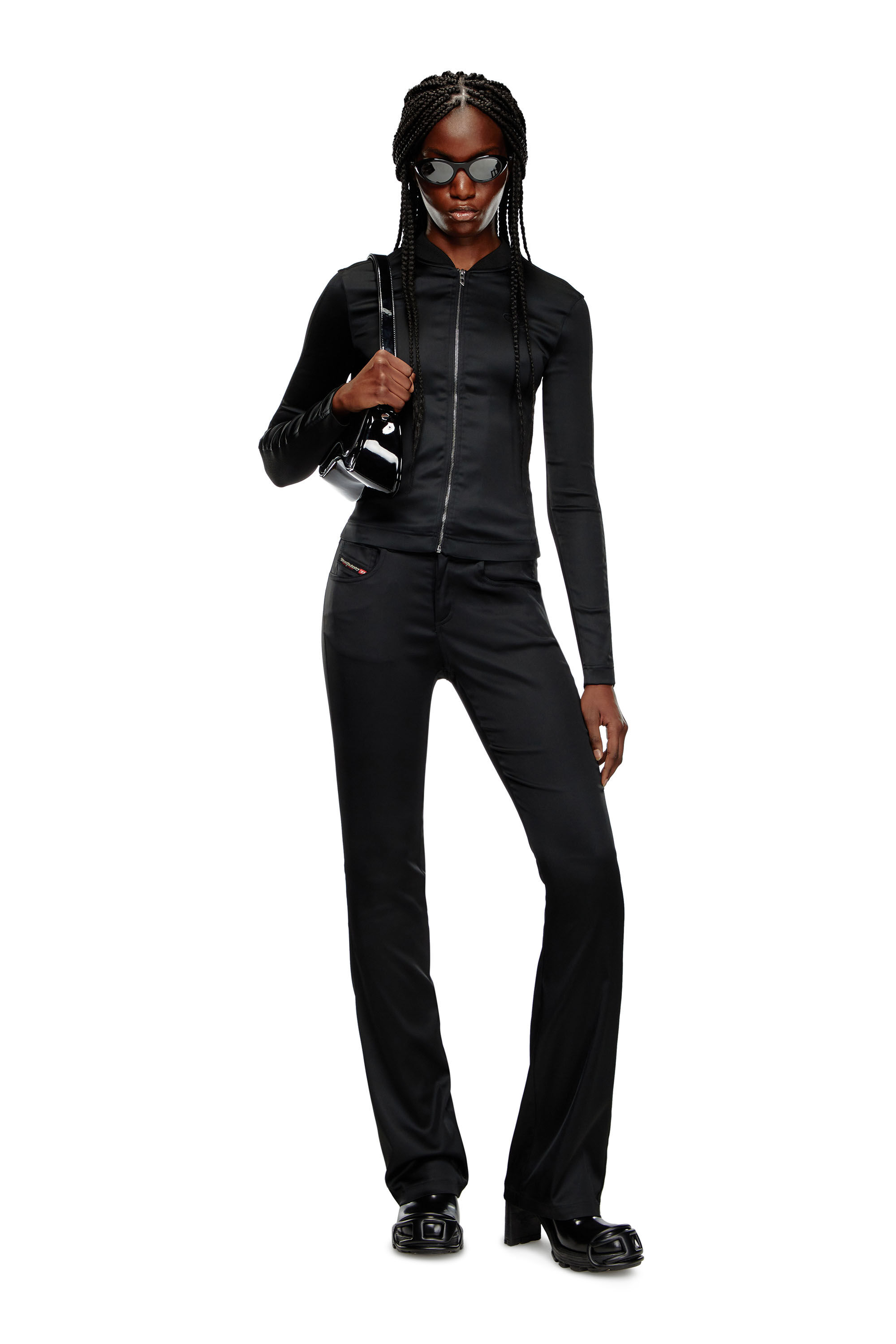 Diesel - G-OPER, Woman's Rib-knit and stretch satin jacket in Black - 1