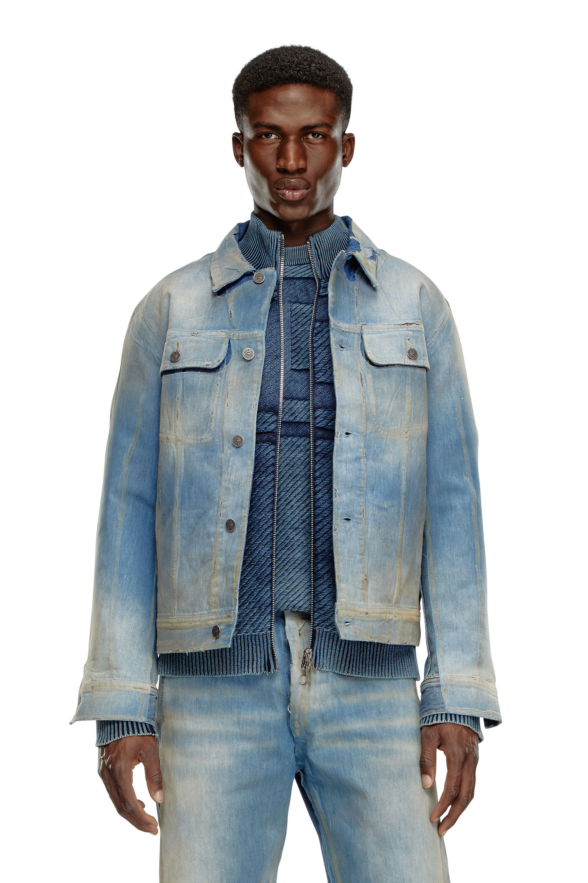 Diesel - D-BARCY-S3, Man's Trucker jacket in peel-off denim in Light Blue - 3