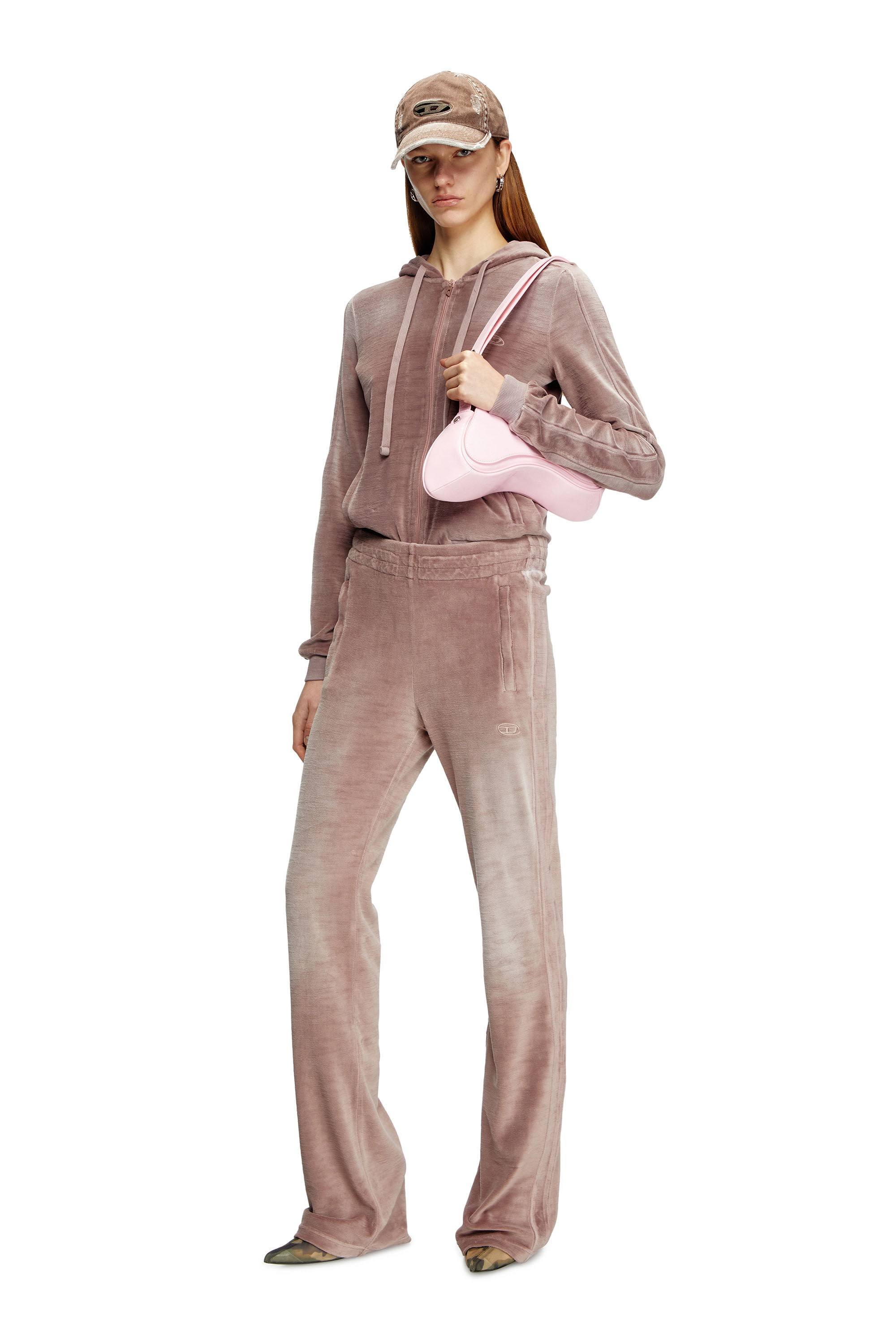Diesel - F-ELY-Q1, Woman's Zip-up hoodie in faded chenille in Pink - 1