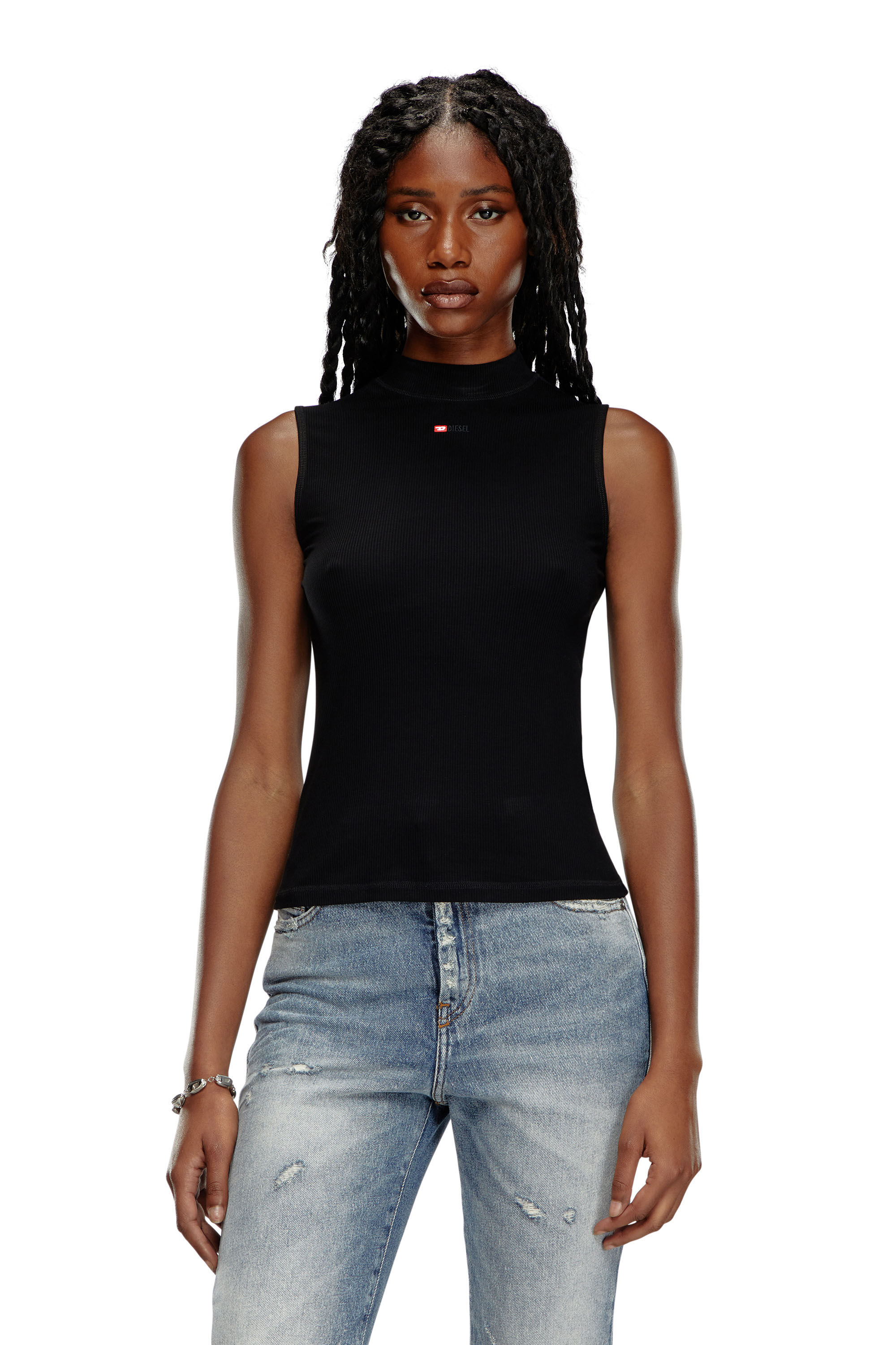 Diesel - T-MOKKY-SL-MICRODIV, Woman's Ribbed tank top with mock neck in Black - 3