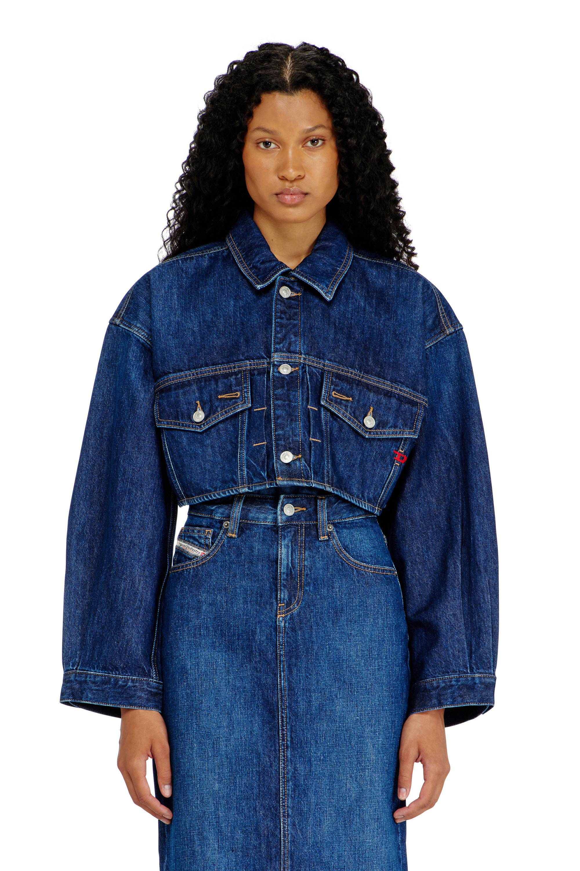 Diesel - DE-MALLEY, Woman's Cropped oversized denim trucker jacket in Medium blue - 3