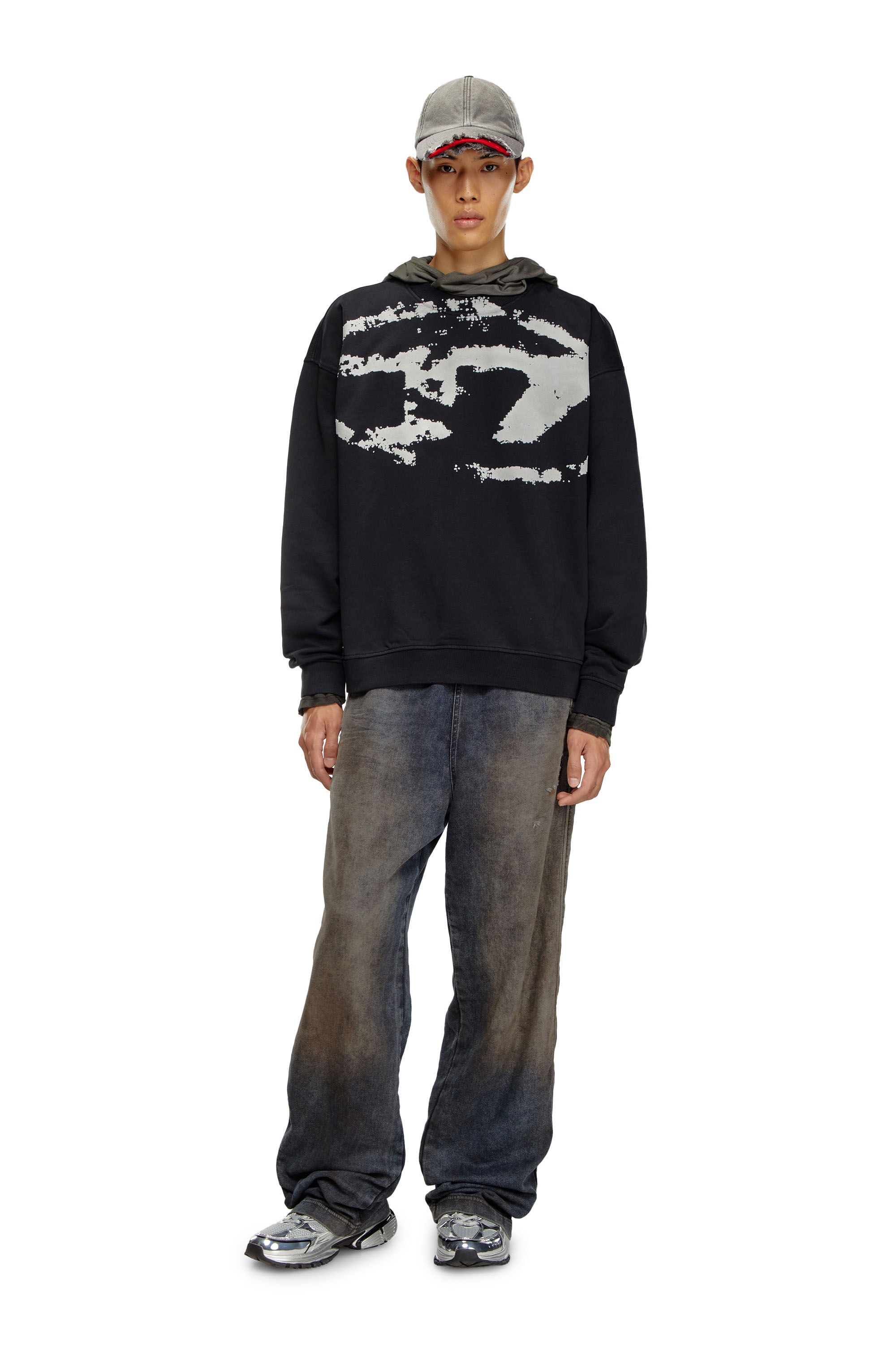 Diesel - S-BOXT-N5, Man's Sweatshirt with distressed flocked logo in Black - 1