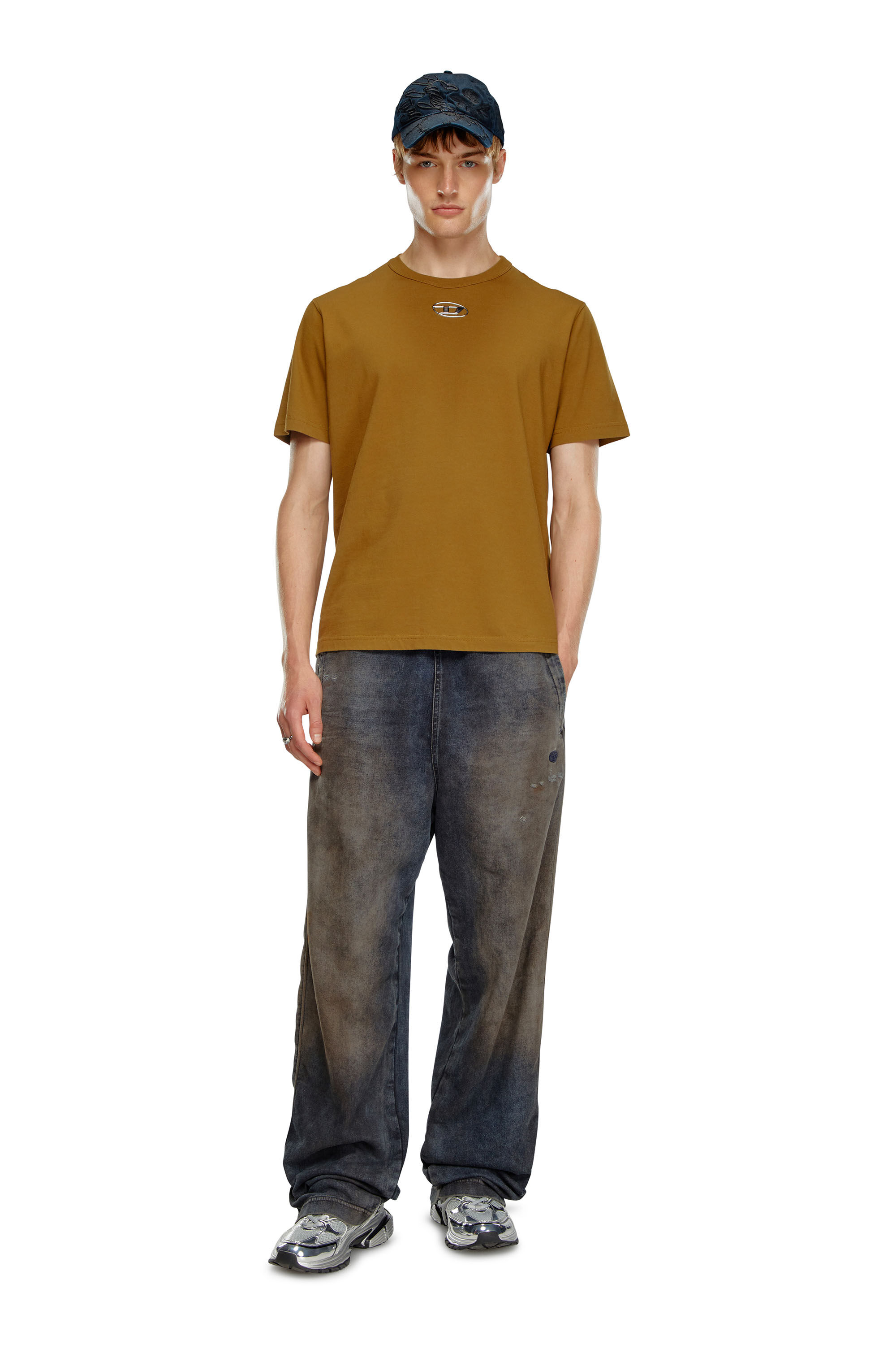 Diesel - T-JUST-OD, Man's T-shirt with injection moulded logo in Brown - 1