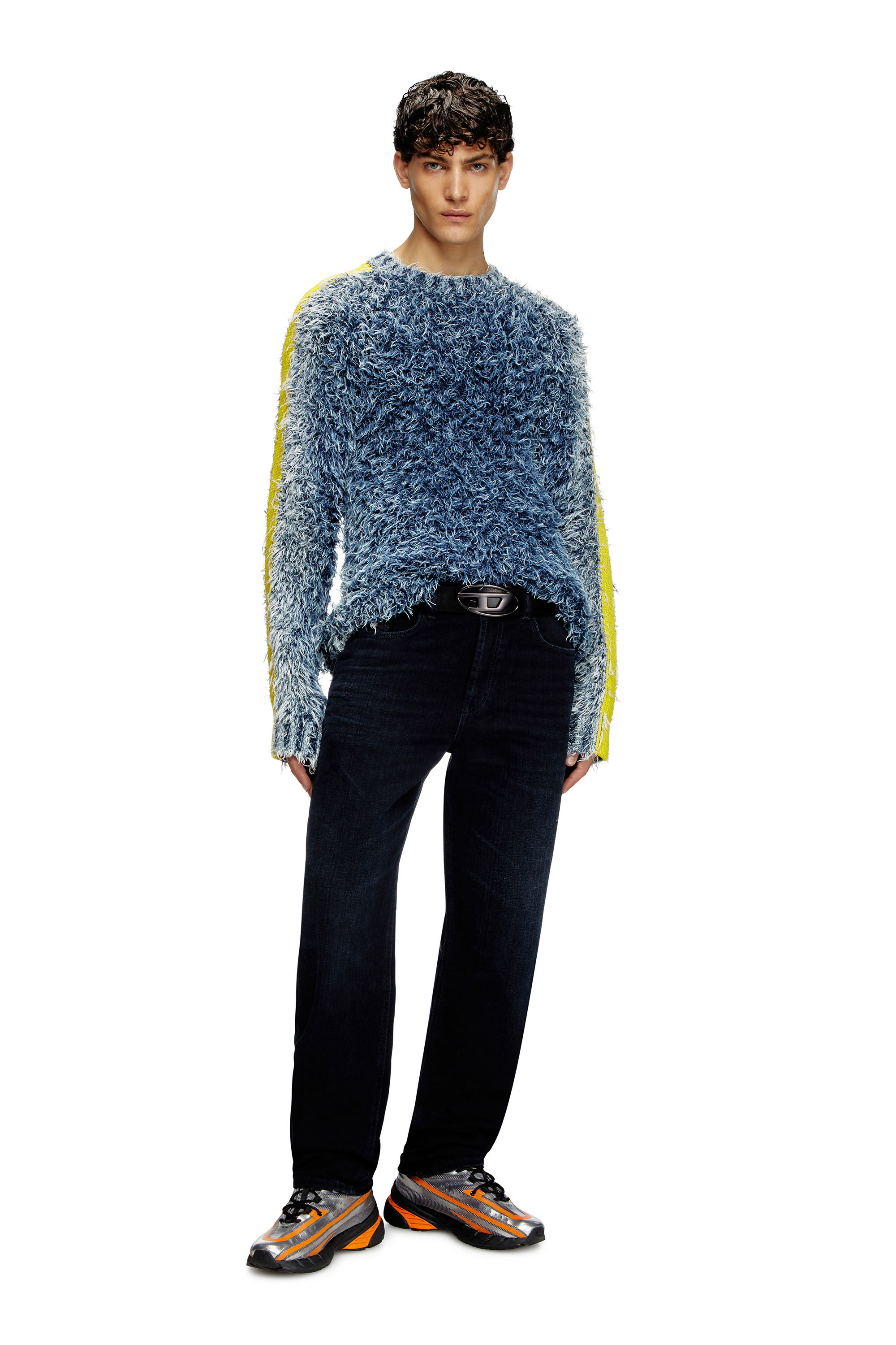 Diesel - K-DAMON, Man's Textured-knit jumper with contrast bands in Blue - 1