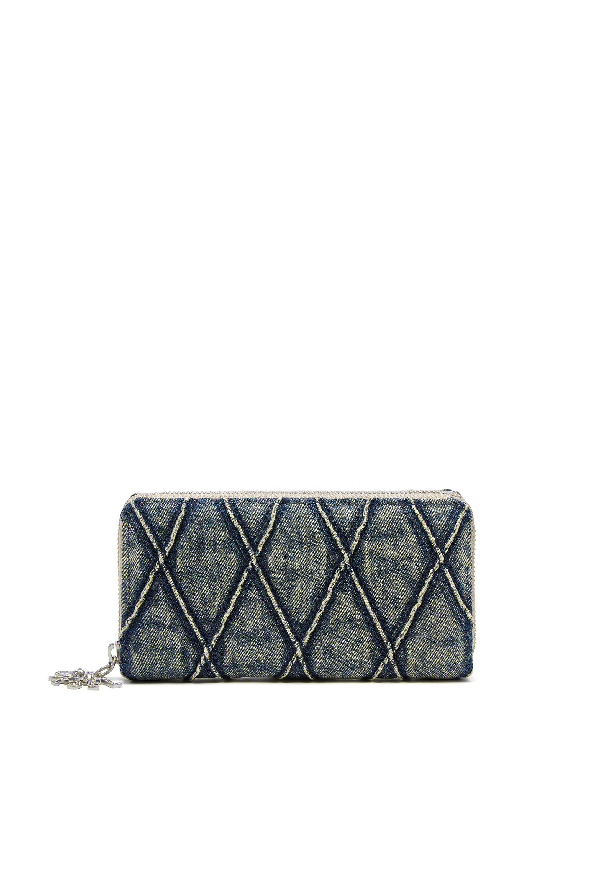 Diesel - CHARM-D CONTINENTAL ZIP L, Woman's Zip wallet in Argyle quilted denim in Dark Blue - 1