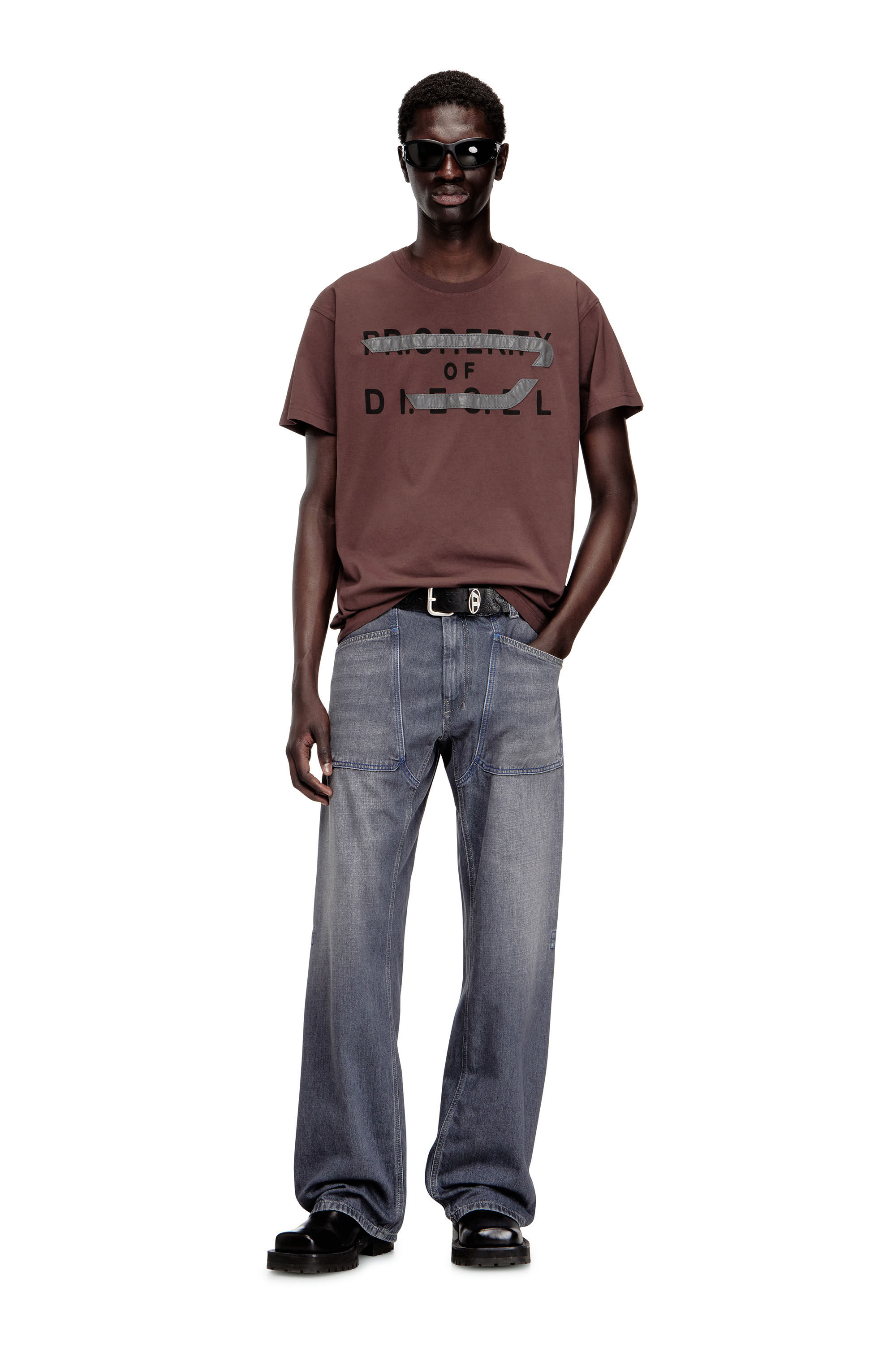 Diesel - T-NORM-V11, Man's Regular T-shirt with D appliqu&eacute; in Brown - 1