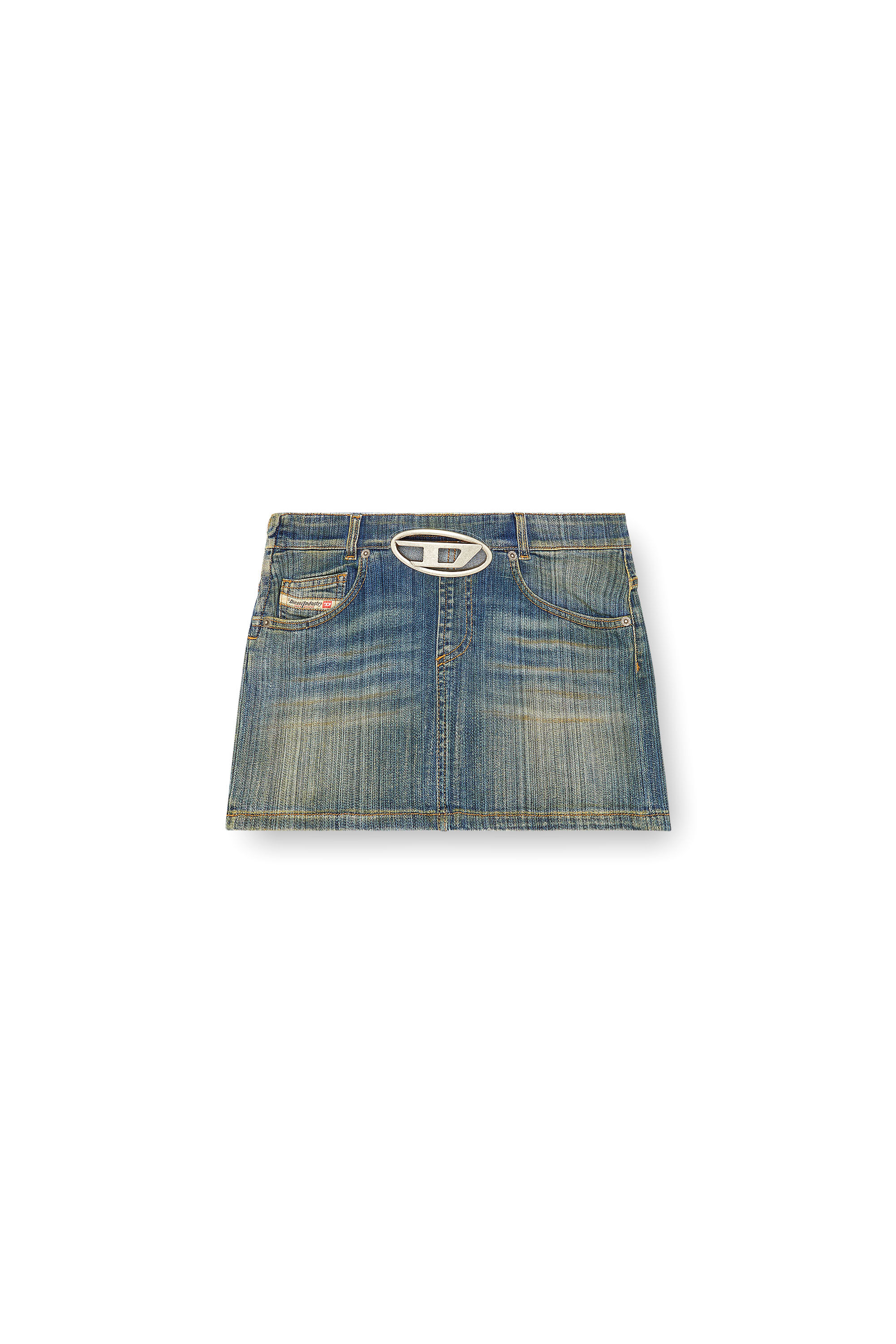 Diesel - DE-RON-S2, Woman's Mini skirt in streaky heritage denim in Medium blue - 2