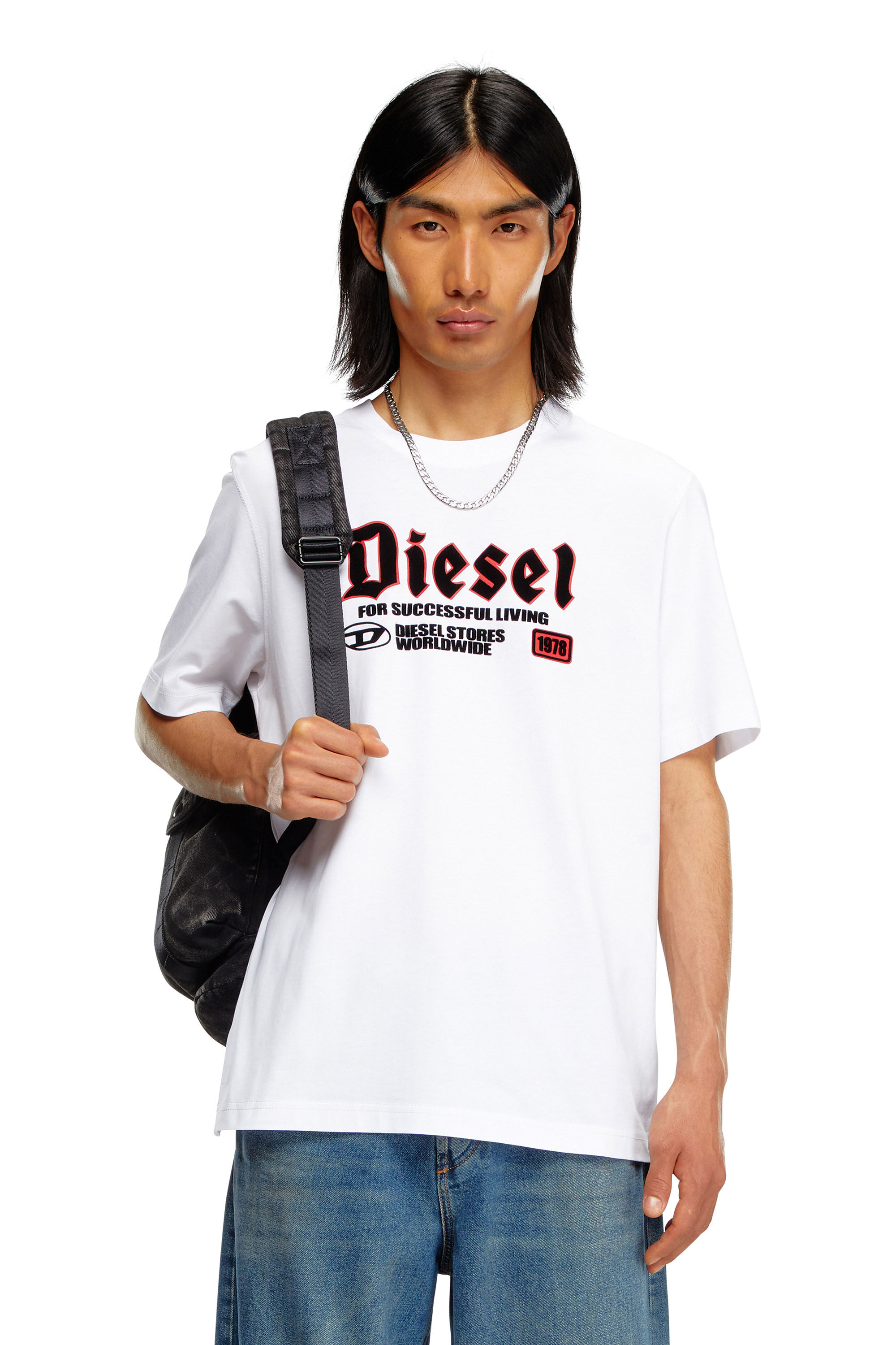 Diesel - T-ADJUST-K1, Man's T-shirt with flocked Diesel print in White - 3