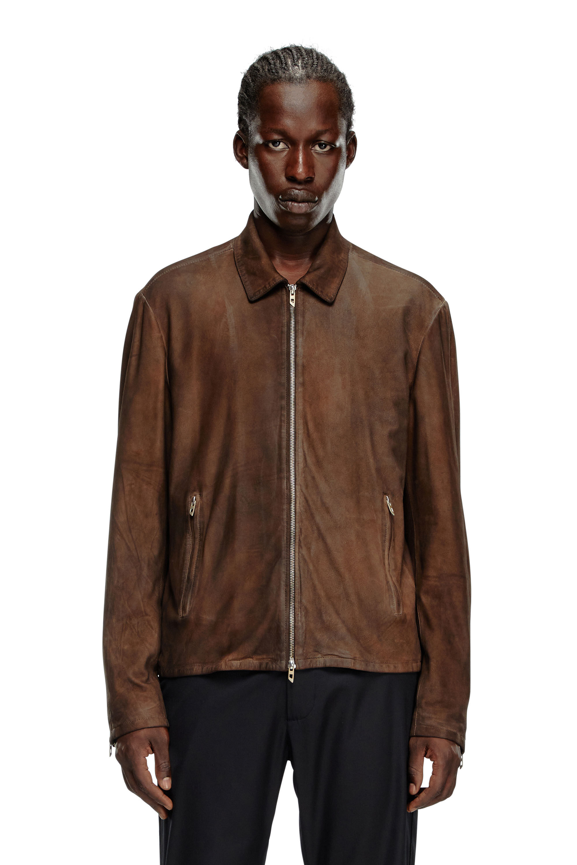 Diesel - L-CROMBE, Man's Blouson jacket in treated leather in Brown - 3