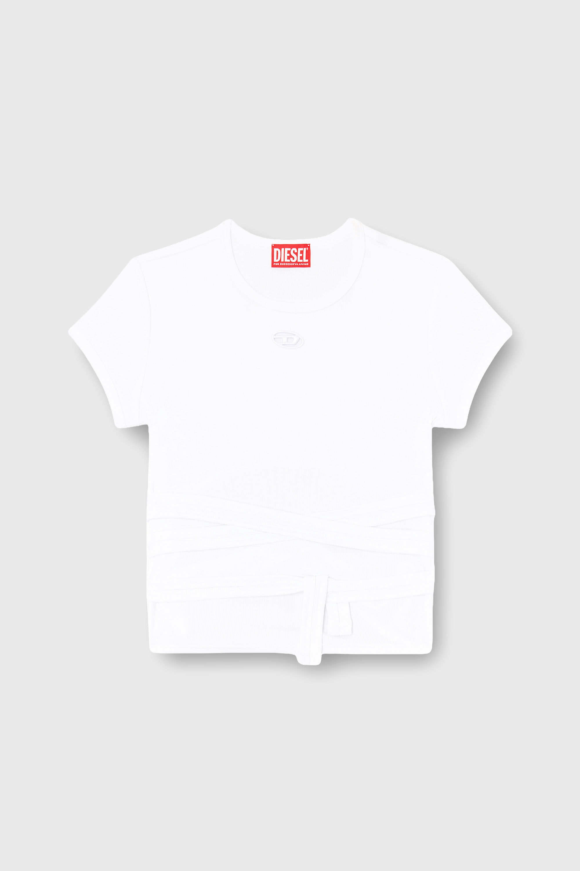 Diesel - T-BUNNY-TAIL-S1, Woman's Ribbed t-shirt with wrap-around laces in White - 2