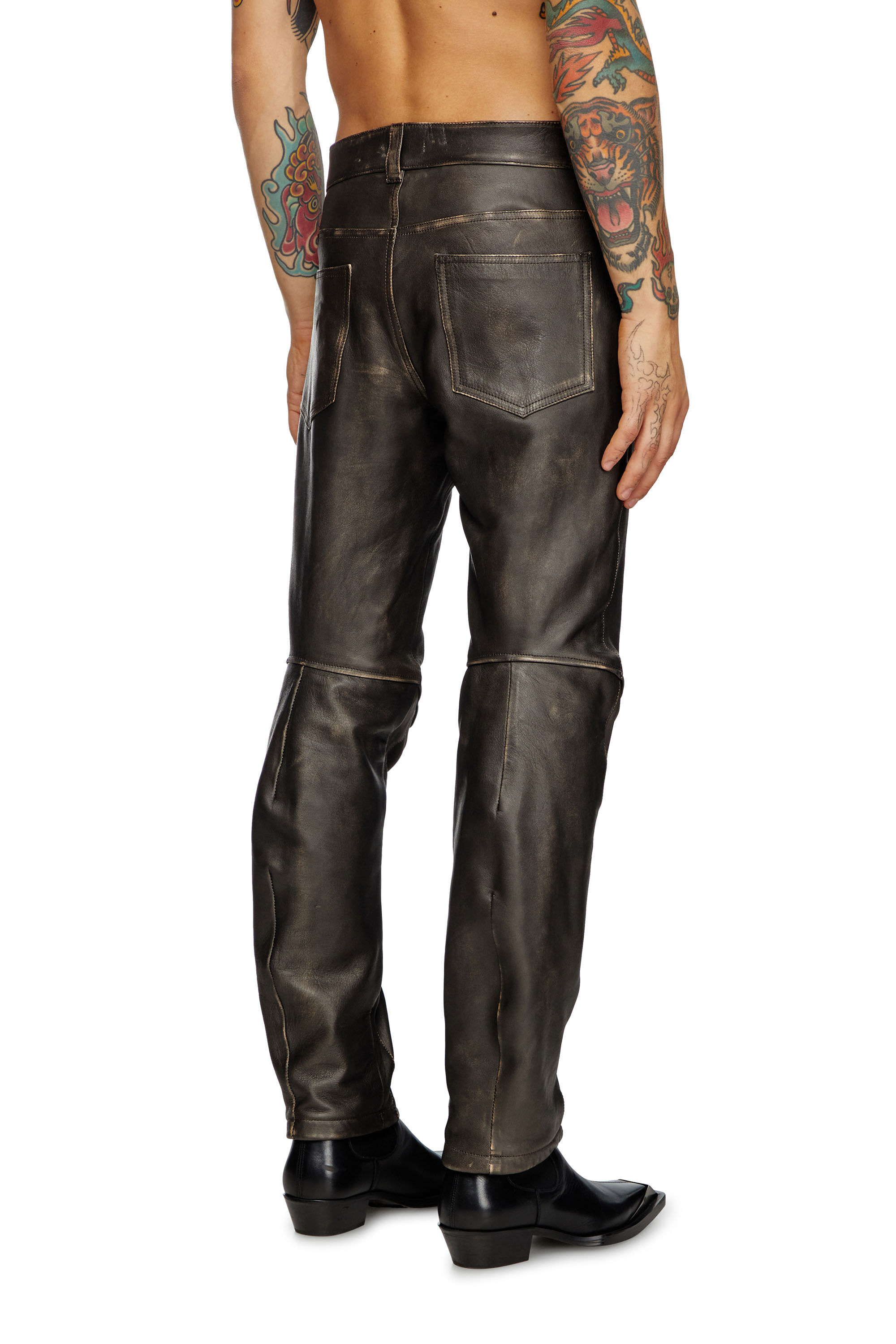 Diesel - P-NASH-LEAT, Man's Distressed leather pants in Black - 4