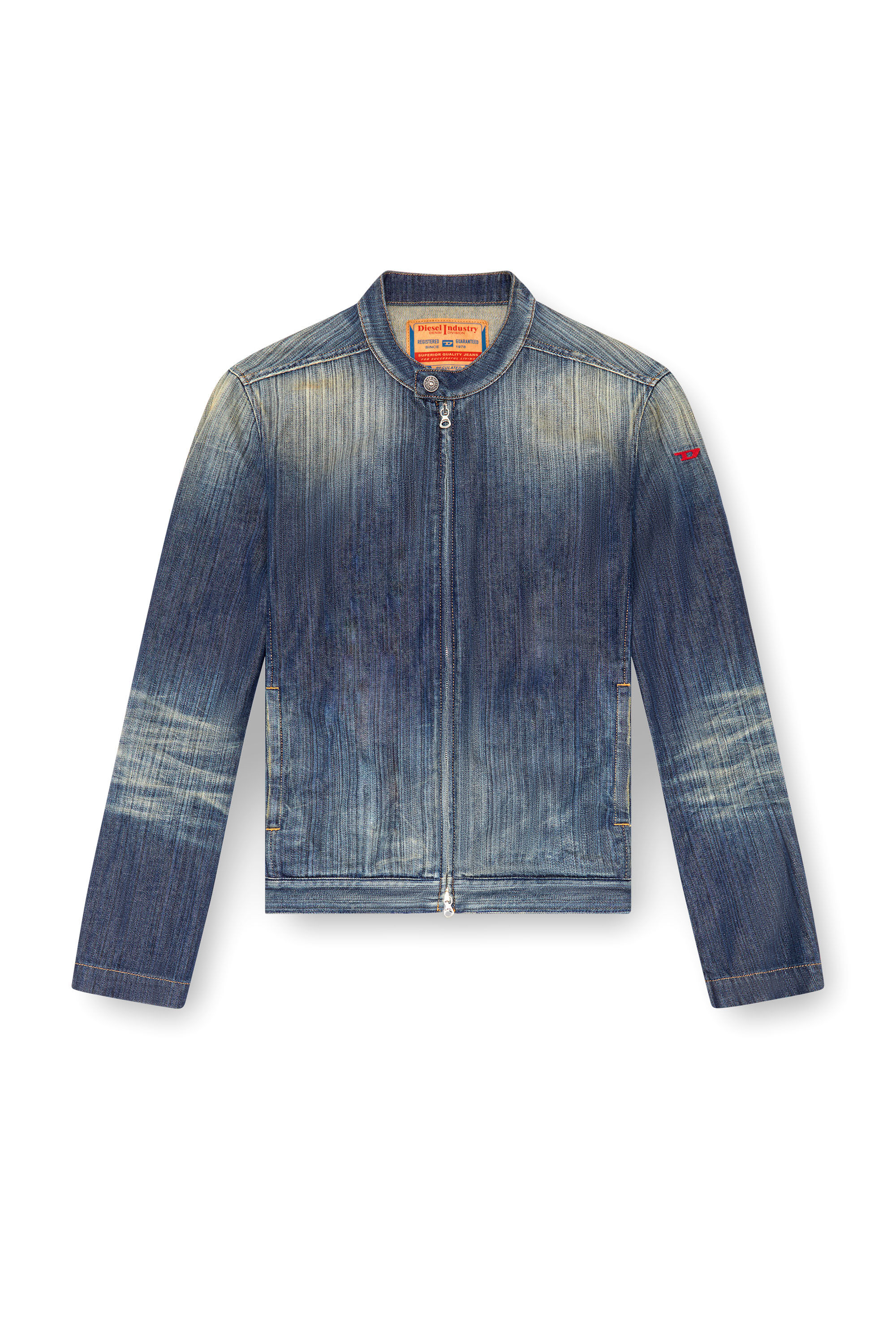 Diesel - D-GLORY, Man's Moto jacket in streaky denim in Dark Blue - 2