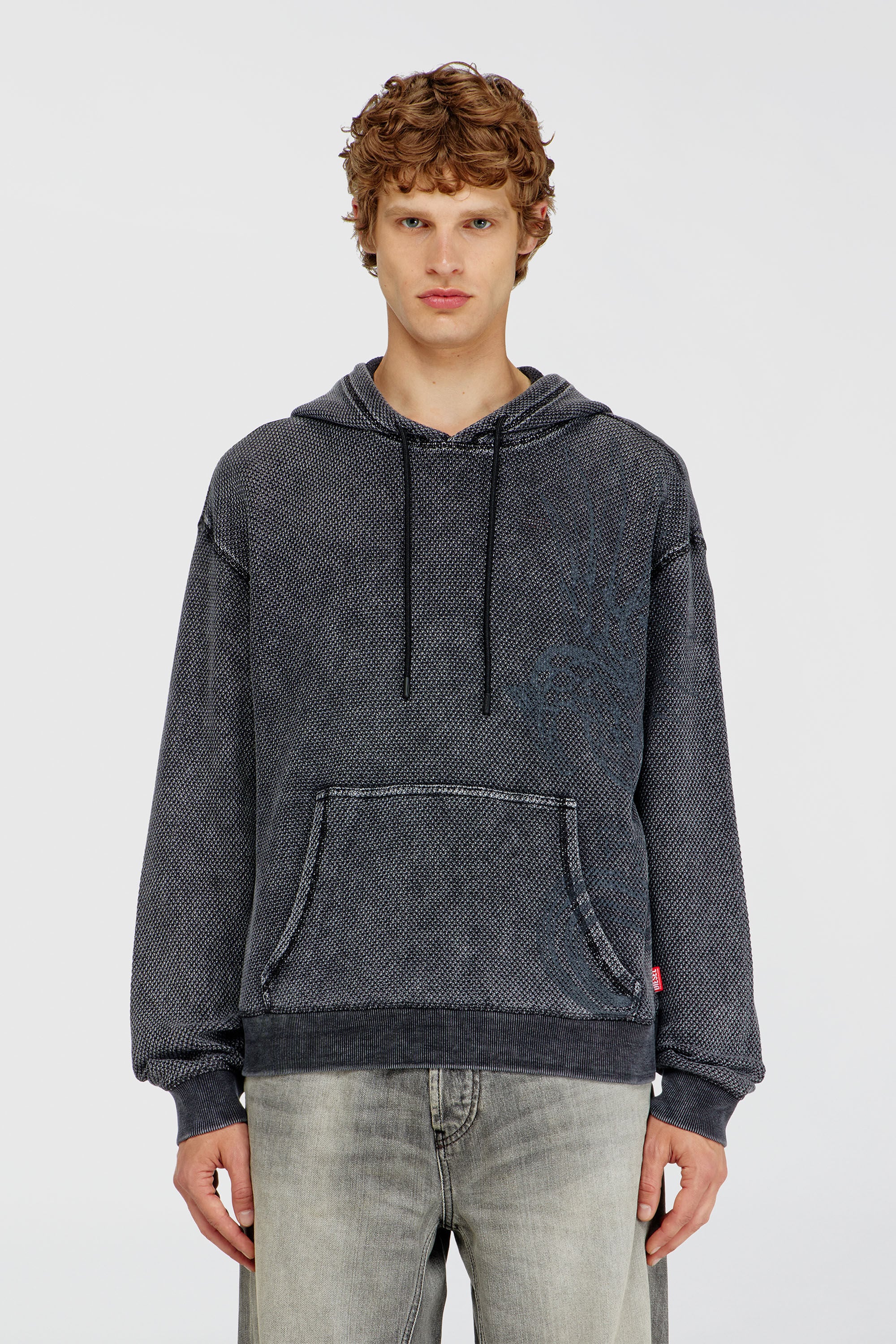 Diesel - S-NORM-HOOD-AA1, Man's Hoodie in textured cotton mesh in Dark grey - 3