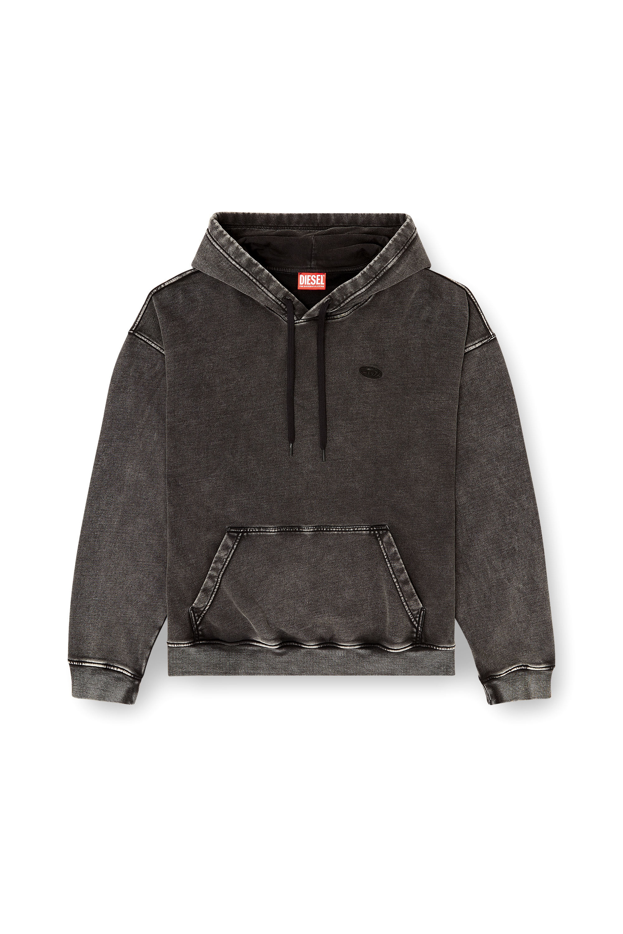 Diesel - S-BOXT-HOOD-DEN, Man's Hoodie with raw-cut back patch in Dark grey - 2