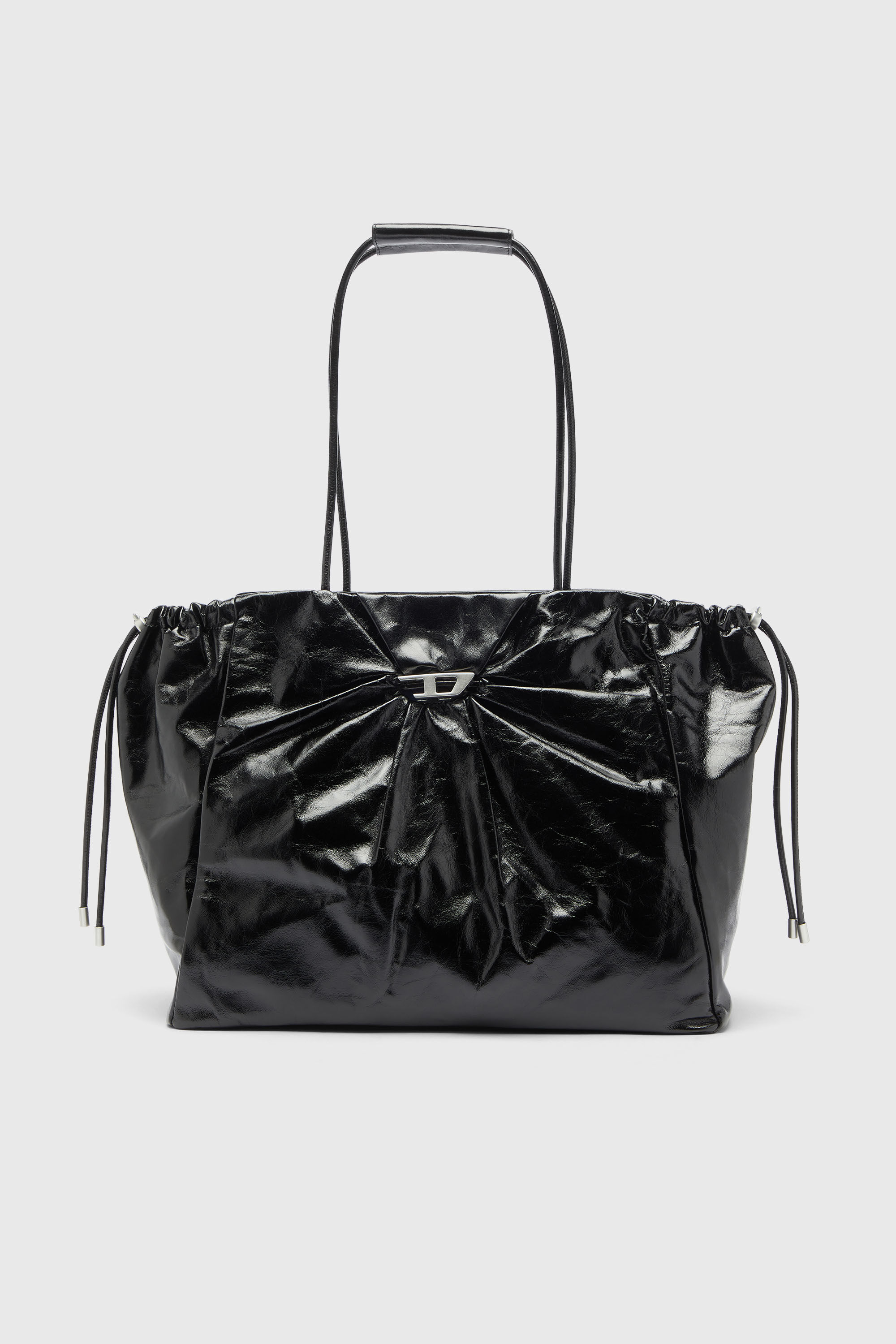 Diesel - SCRUNCH-D TOTE E/W, Woman's Scrunch-D - Tote bag in shiny wrinkled leather in Black - 2