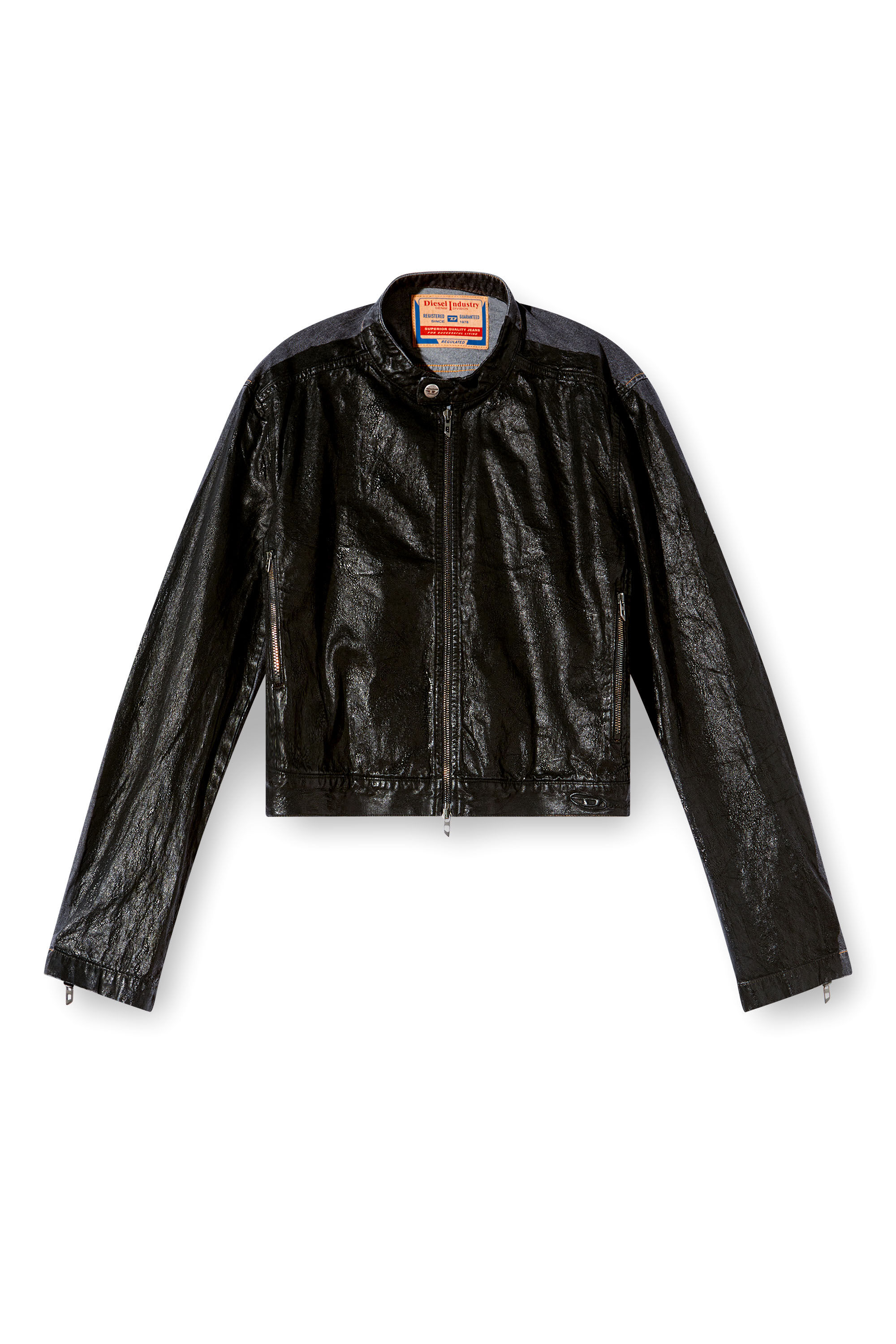 Diesel - D-GLORY-DD, Unisex's Denim moto jacket with coated front in Black - 2