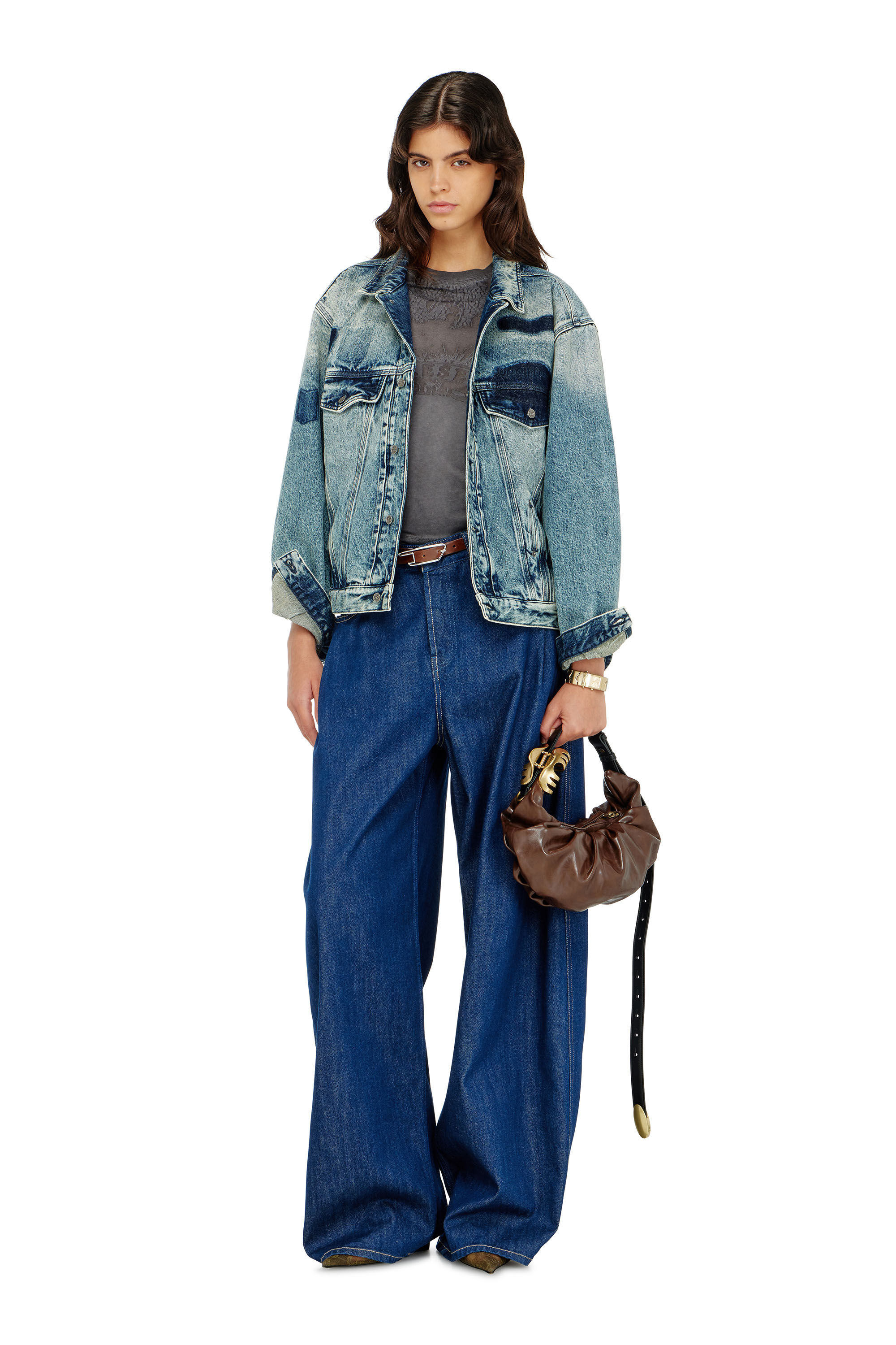 Diesel - D-DENVER-S2, Unisex's Trucker jacket with patch effects in Medium blue - 7