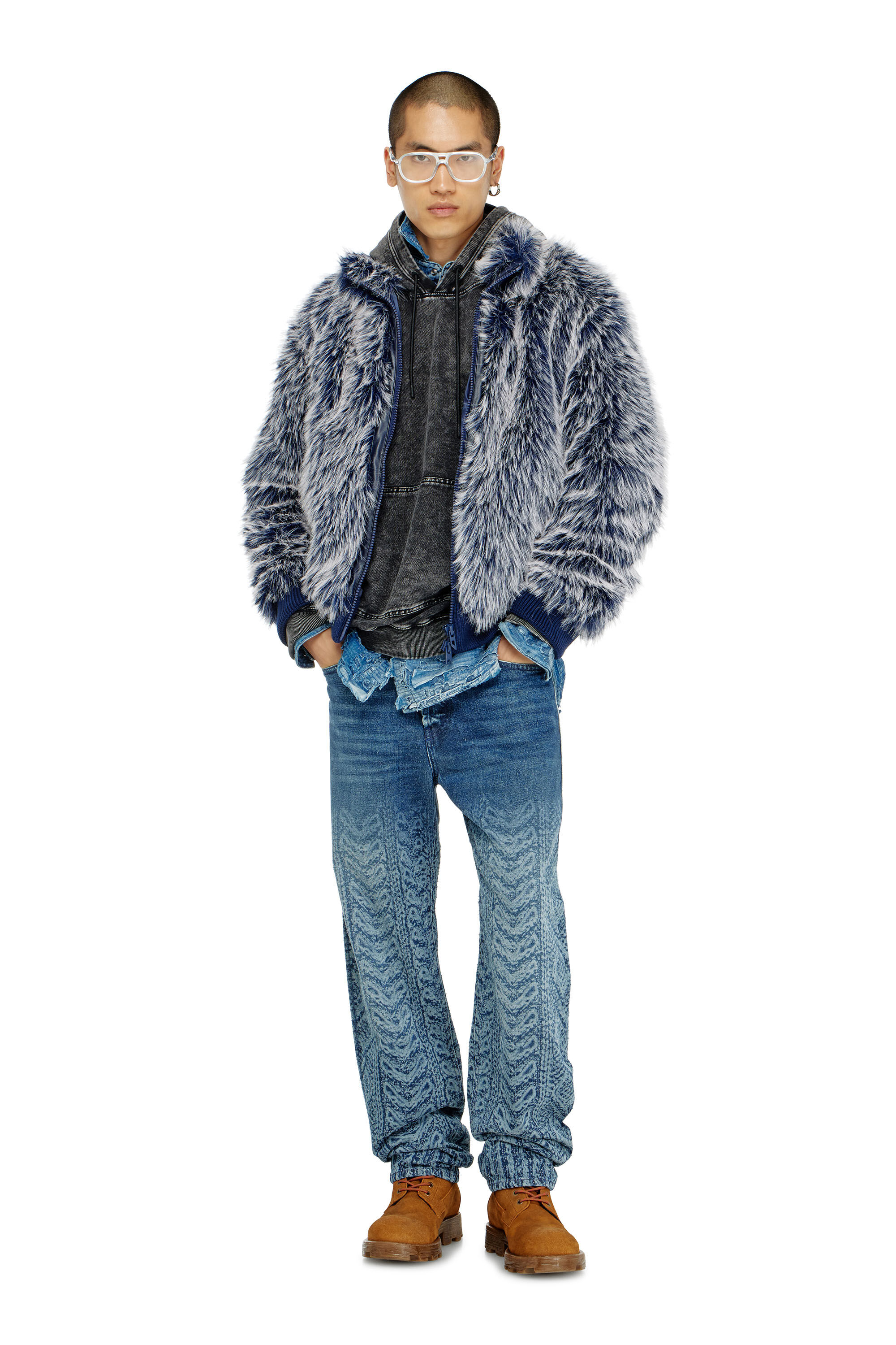 Diesel - S-BOXT-HOOD-TUK, Man's Treated denim-effect hoodie in Dark grey - 1