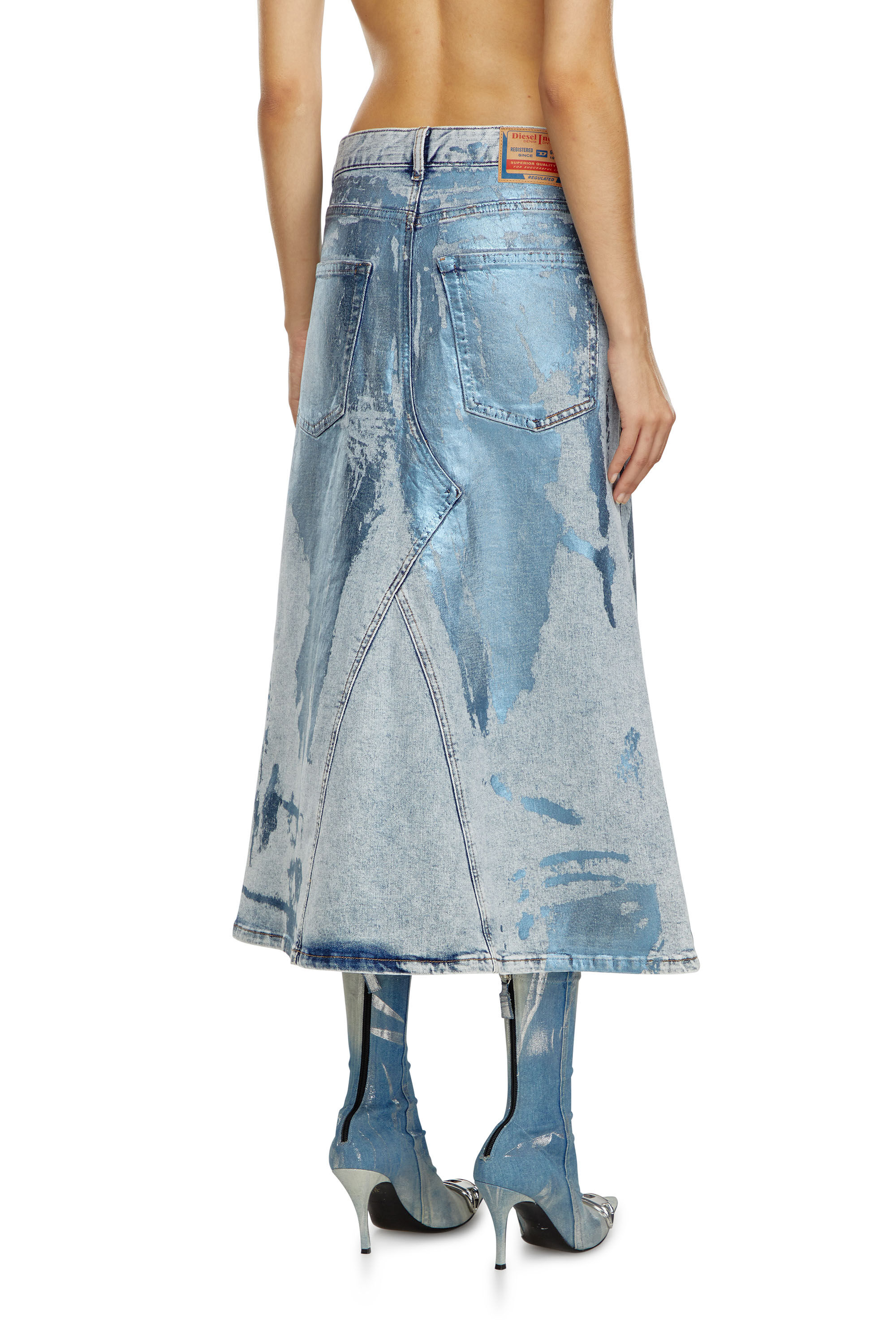 Diesel - DE-PAGO-MID-S, Woman's Midi skirt in pop-colour denim in Light Blue - 4