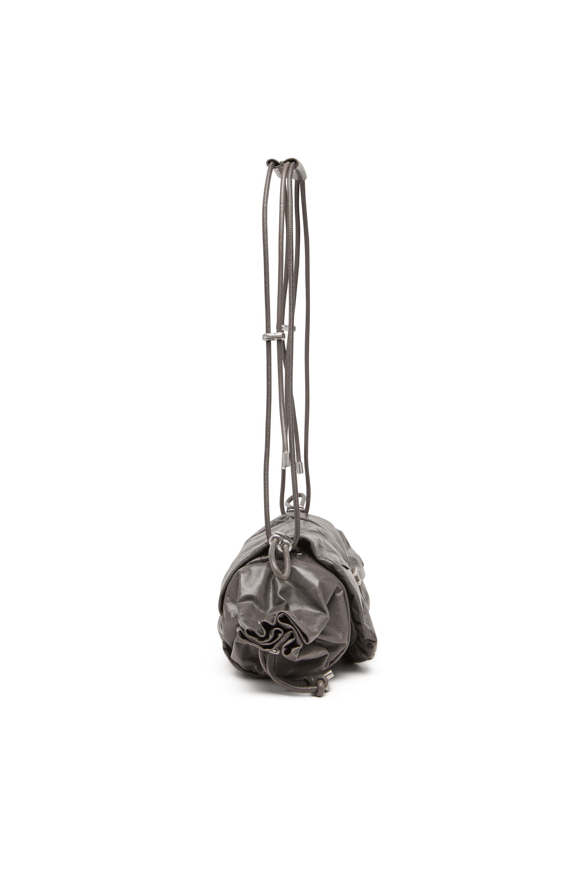 Diesel - SCRUNCH-D SHOULDER M, Woman's Scrunch-D M-Shoulder bag in shiny leather in Grey - 4