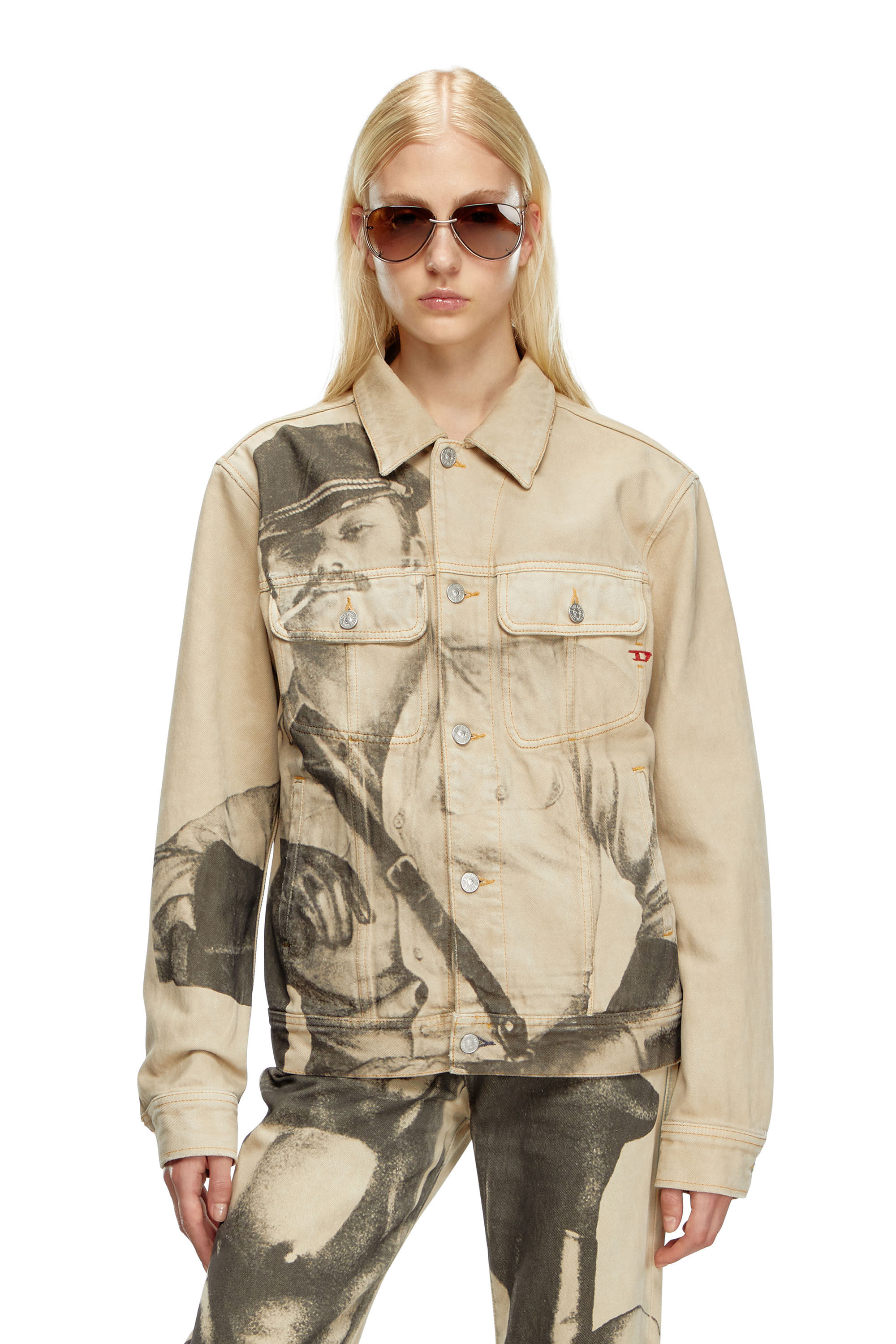 Diesel - PR-D-BARCY-TOF2, Unisex's Trucker jacket with digital print in Beige - 5