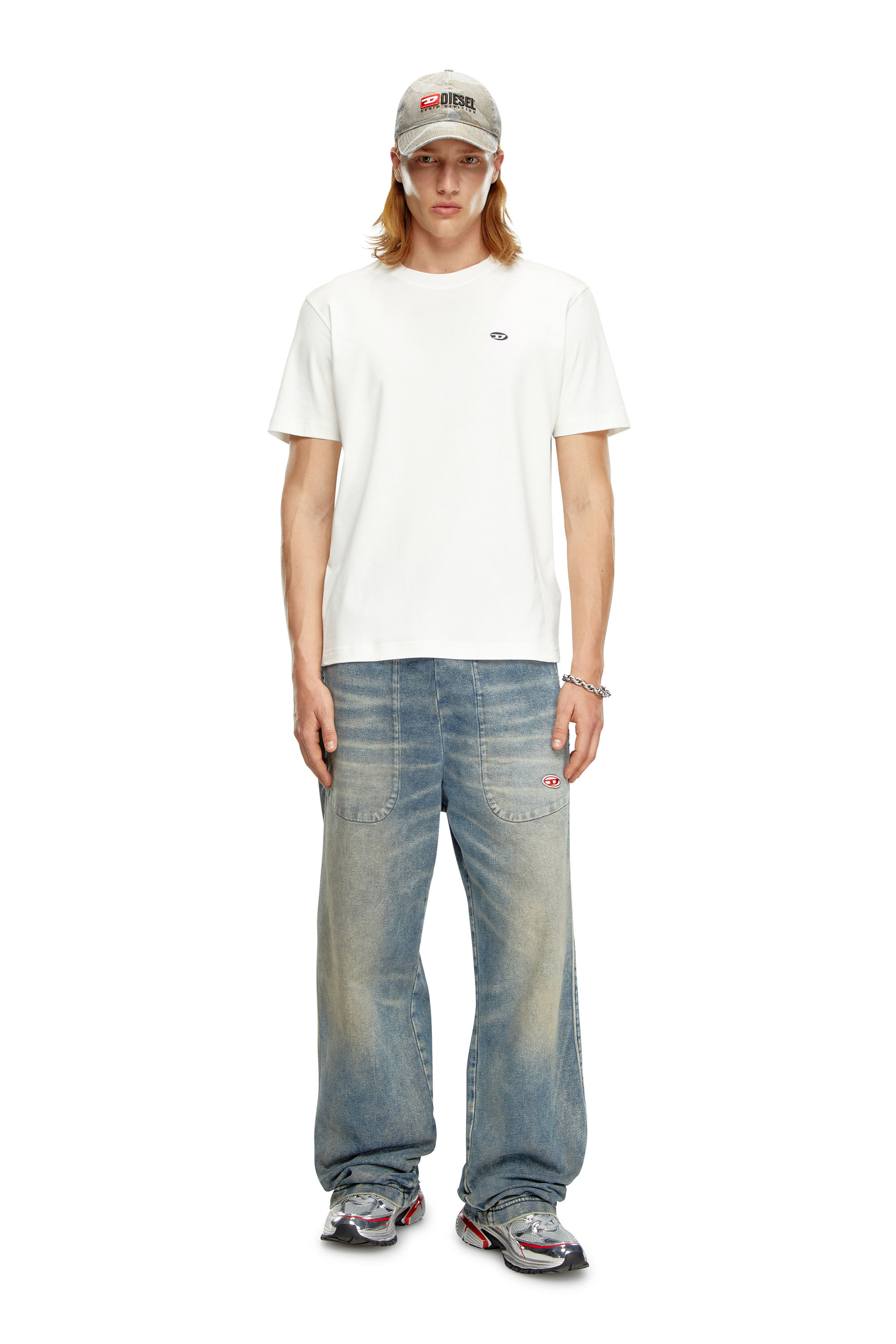 Diesel - T-ADJUST-DOVAL-PJ, Man's T-shirt with Oval D patch in White - 1