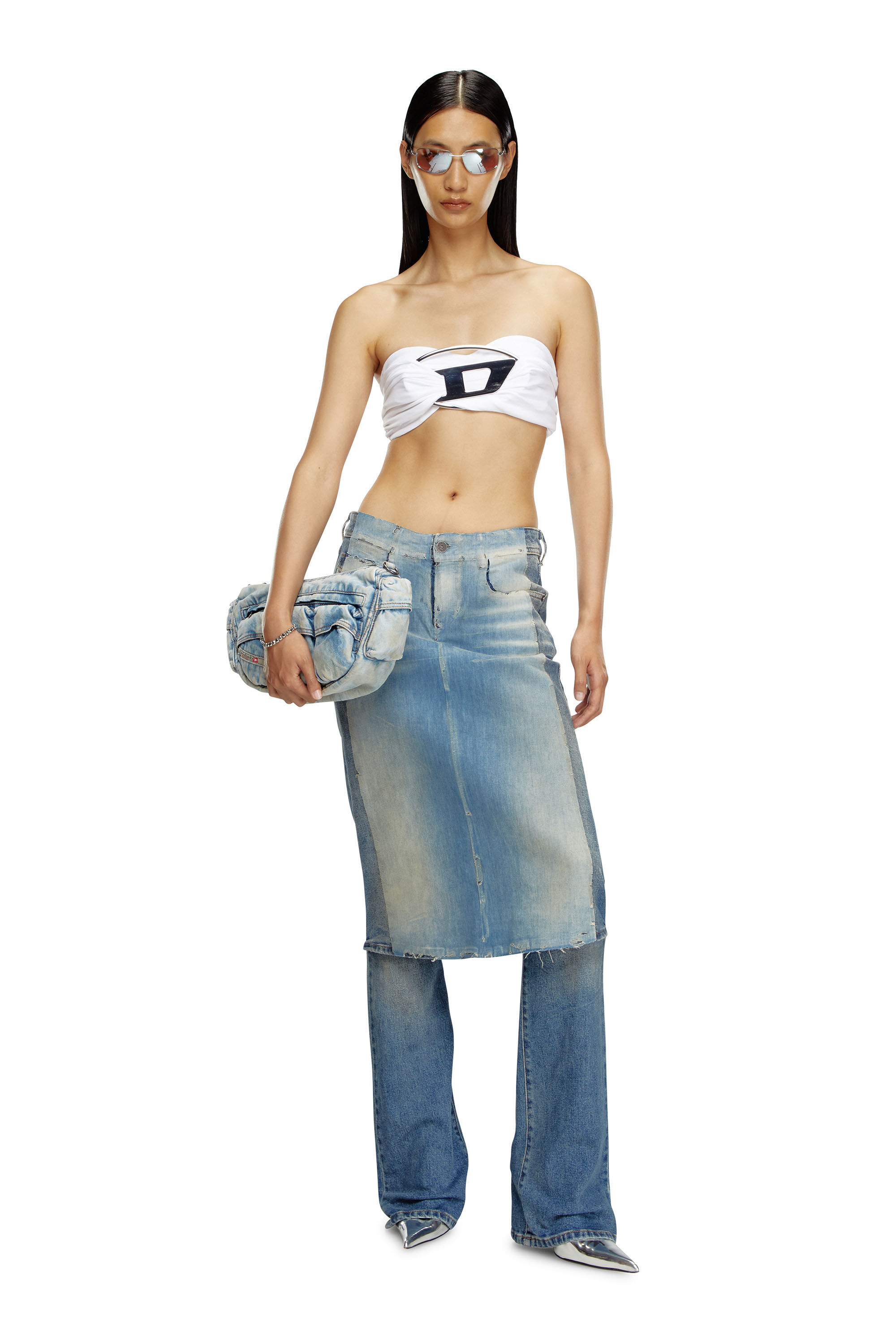 Diesel - T-BENDA, Woman's Tube top with giant logo plaque in White - 1