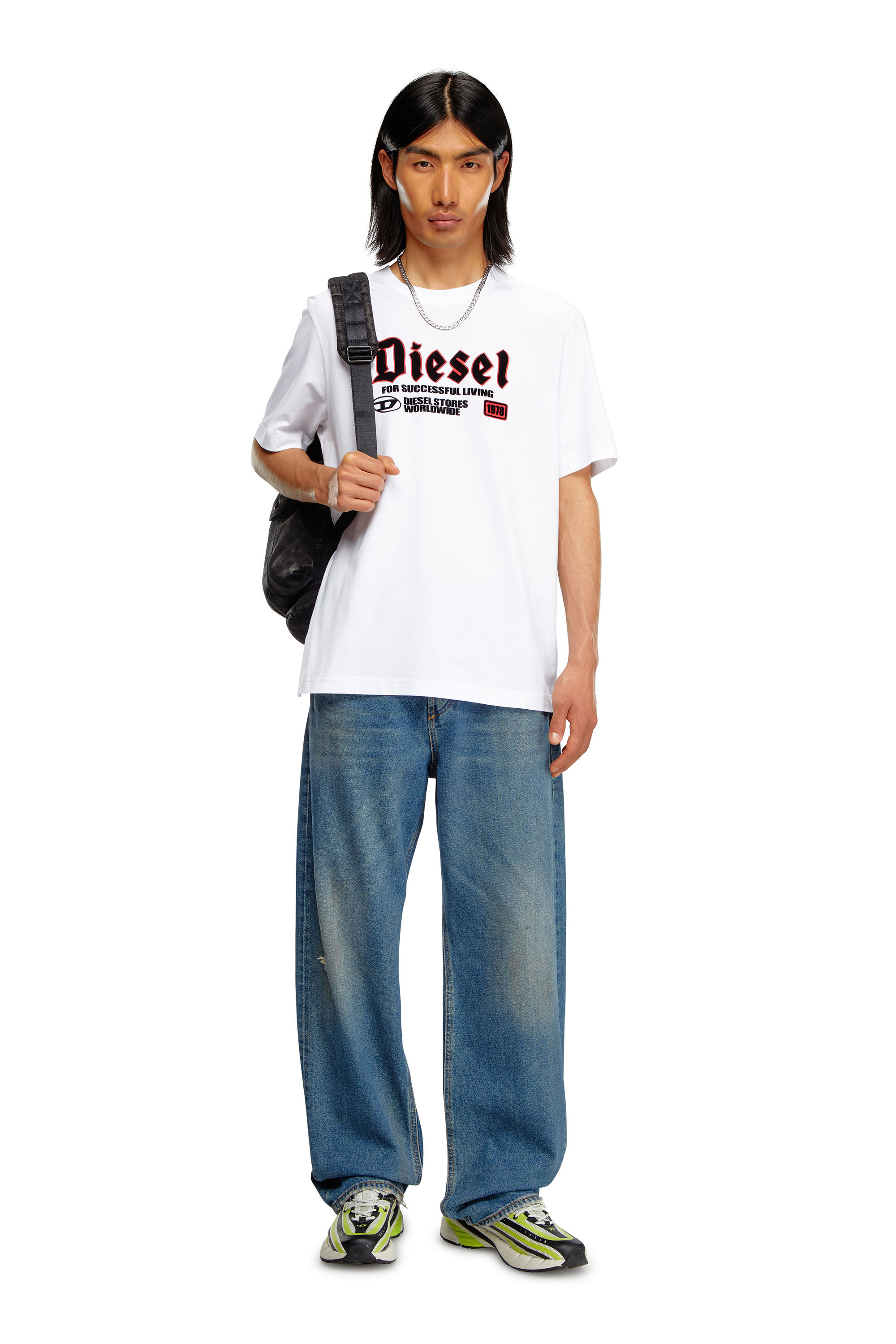 Diesel - T-ADJUST-K1, Man's T-shirt with flocked Diesel print in White - 1