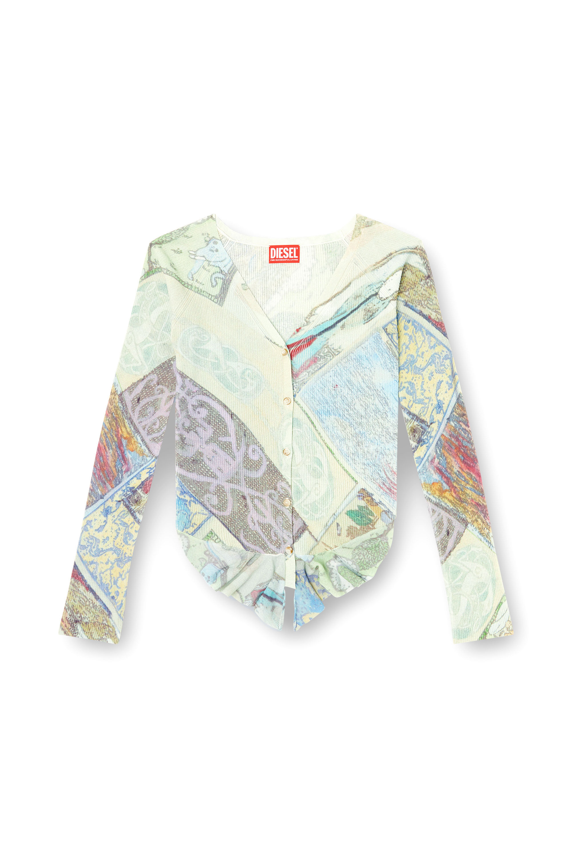 Diesel - M-FIORINA, Woman's Cropped cardigan with medieval print in Blue/Green - 2