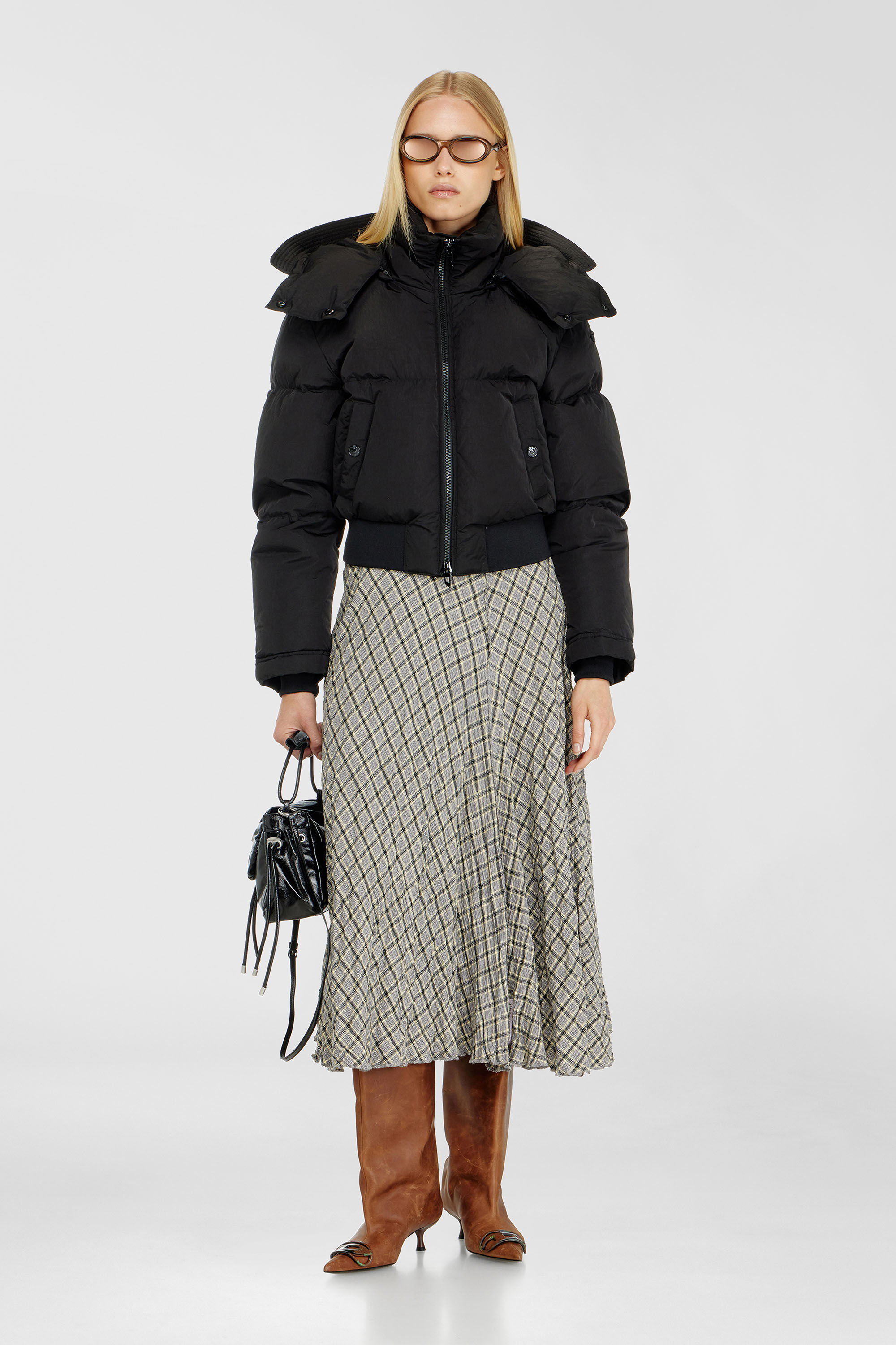 Women's Wrinkled-nylon down puffer jacket with detachable hood